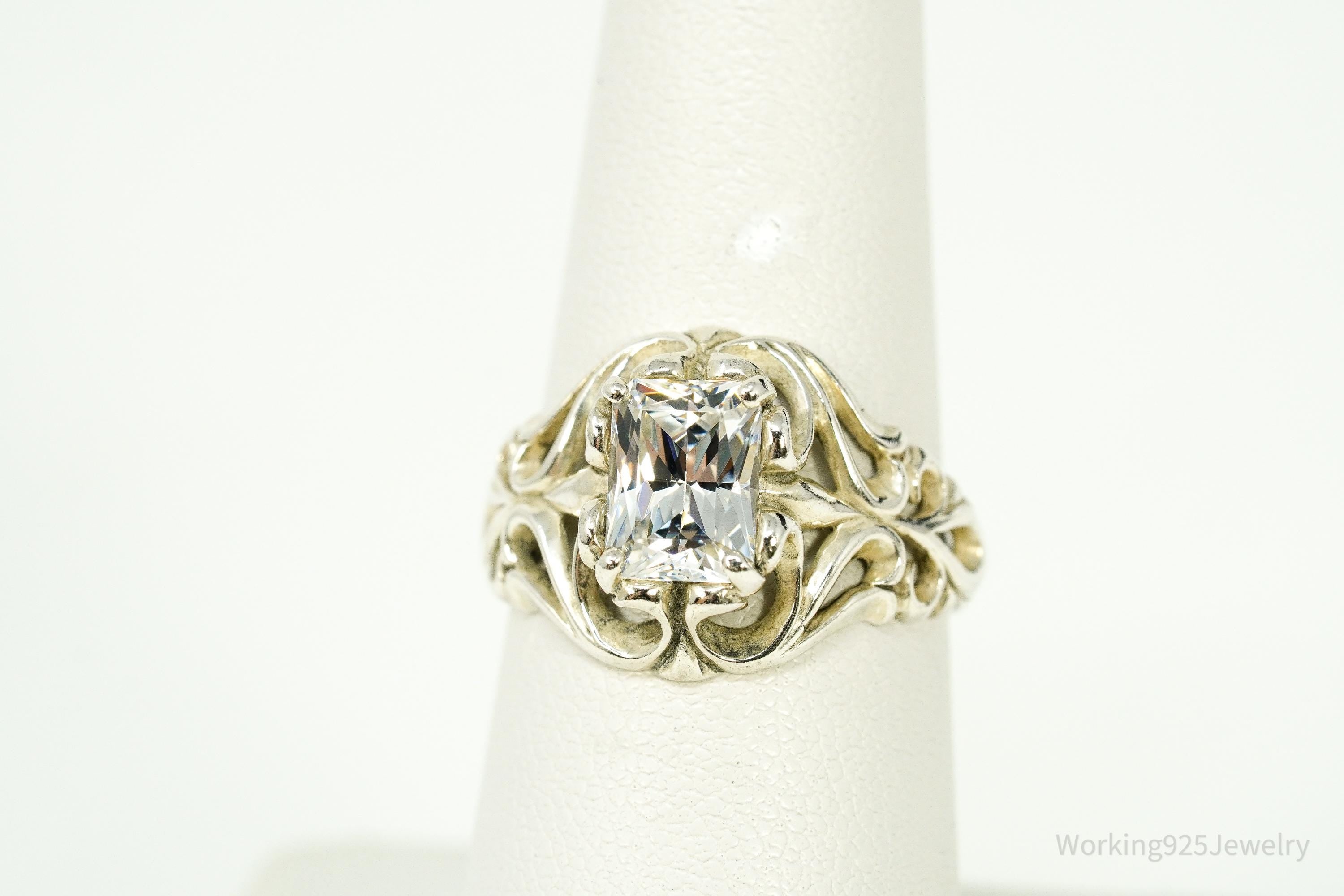 Vintage Designer Kabana Cubic Zirconia Sterling Silver Ring - Size 7.25