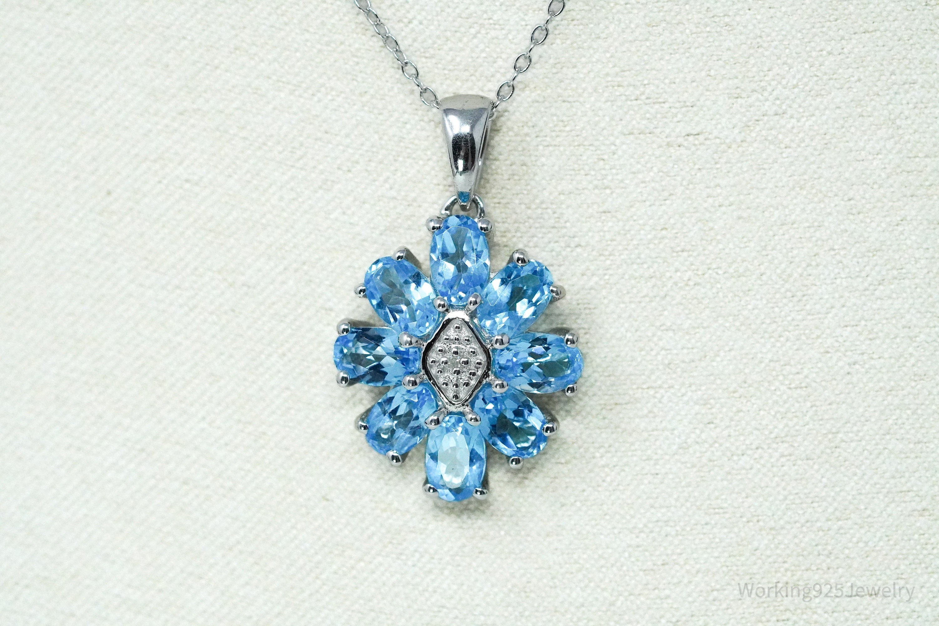 TGGC Blue Topaz & Diamond Sterling Silver Chain Necklace 18"