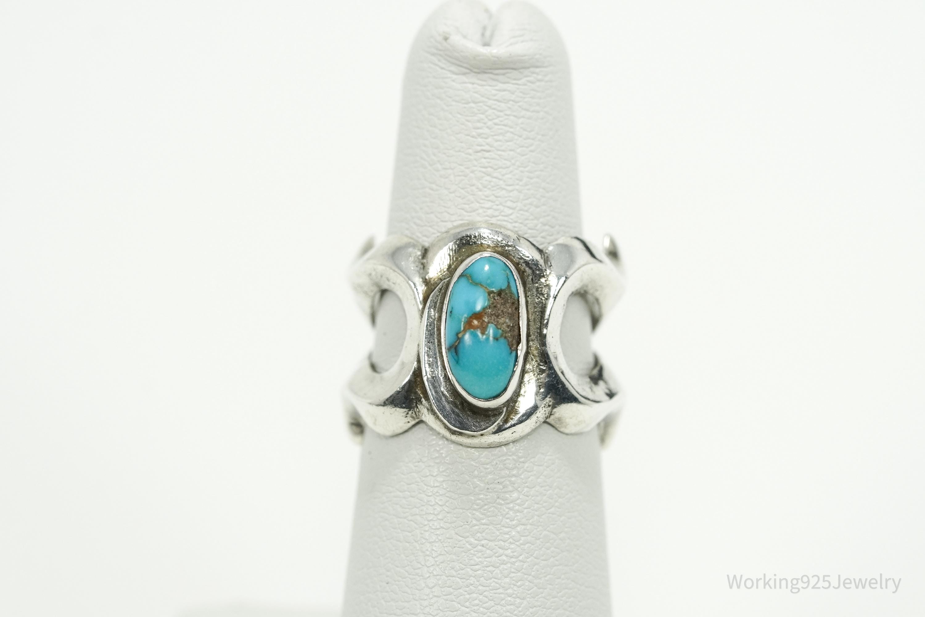 Vintage Handmade Native American Turquoise Unsigned Silver Ring - Size 5.5