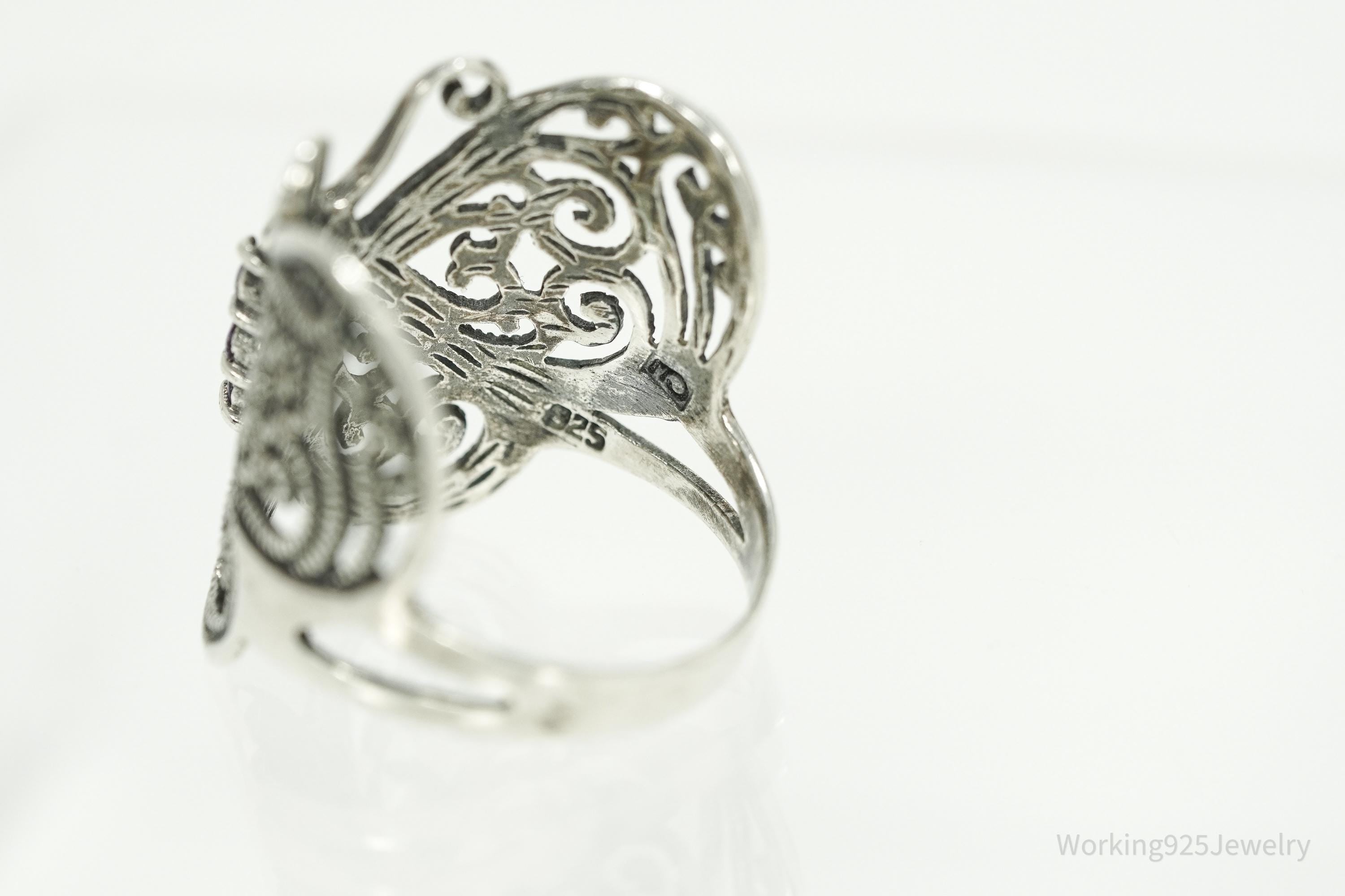 Vintage Amethyst Butterfly Sterling Silver Ring - Size 9.25