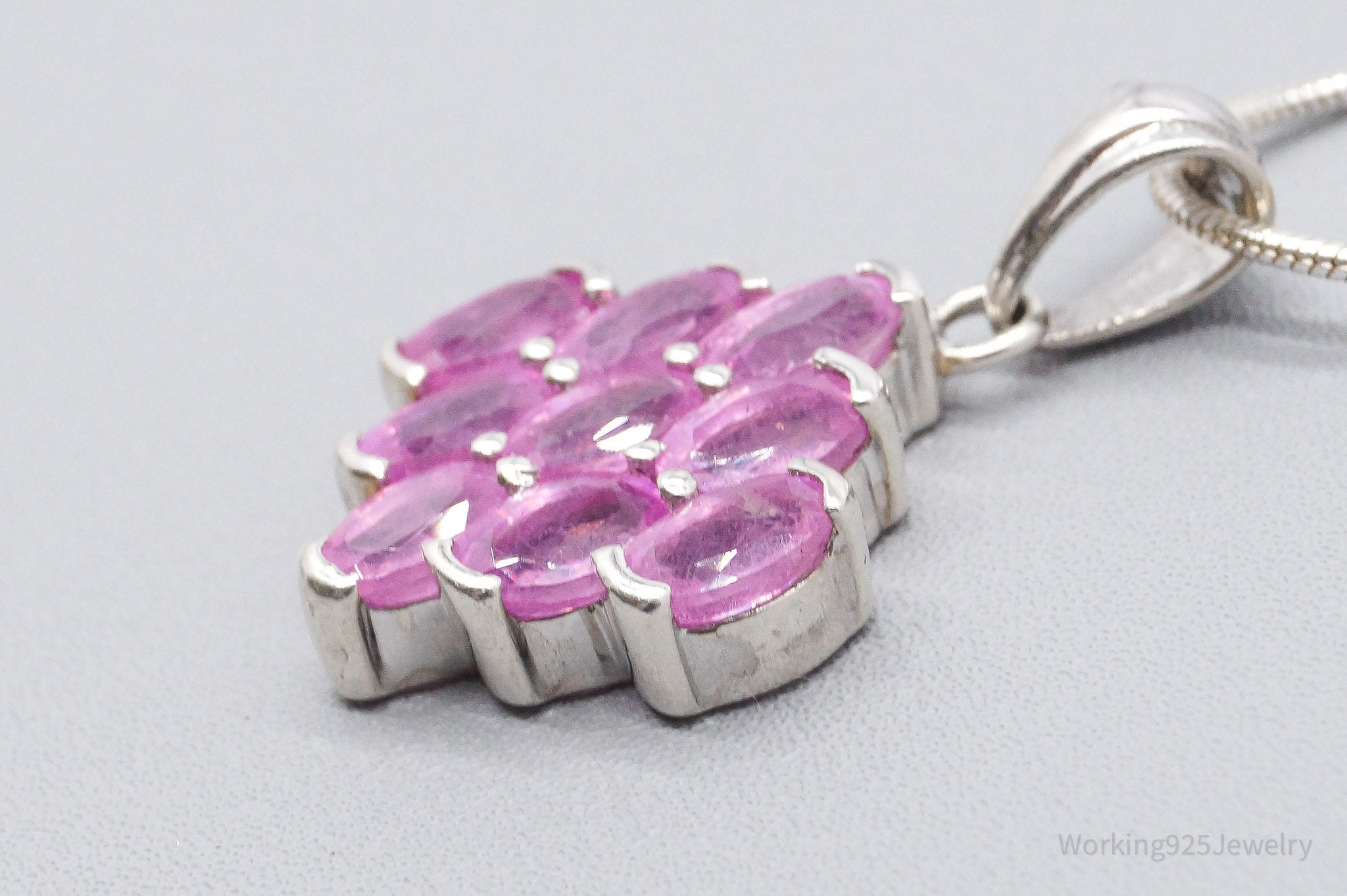 Vintage Pink Sapphire Sterling Silver Chain Necklace 18"