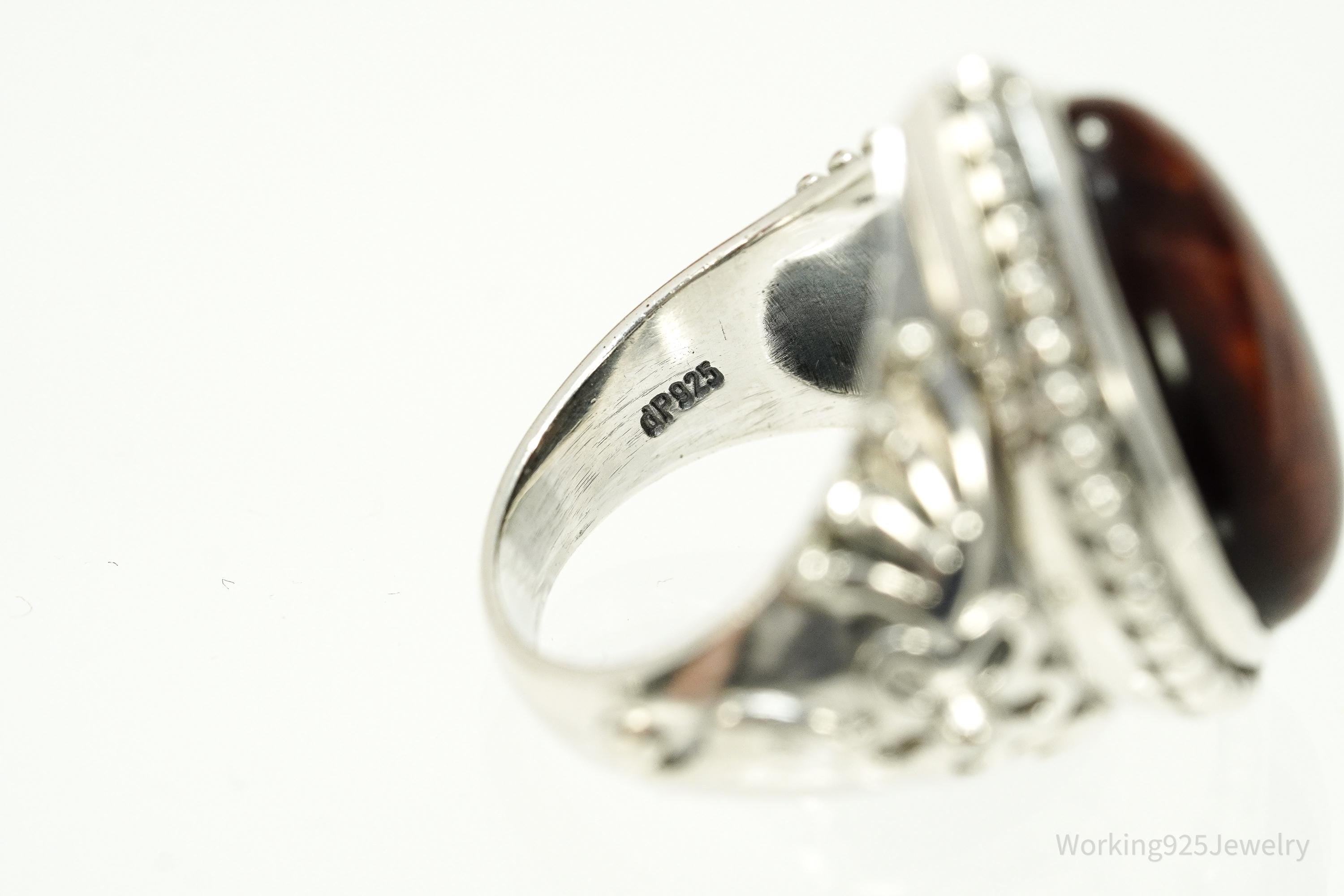 Vintage Doug Paulus Red Tigers Eye Western Style Sterling Silver Ring - Size 7.25