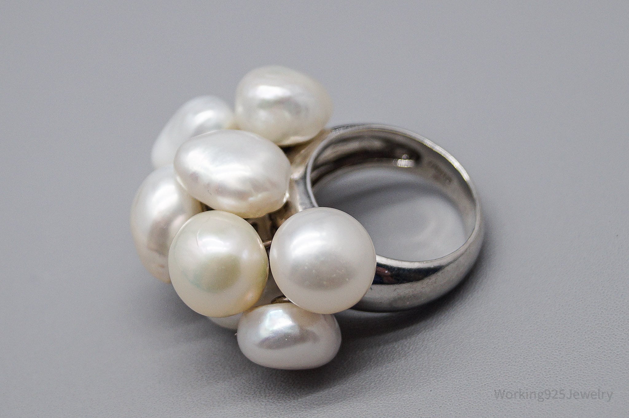 Vintage Pearl Cluster Sterling Silver Ring - Size 7