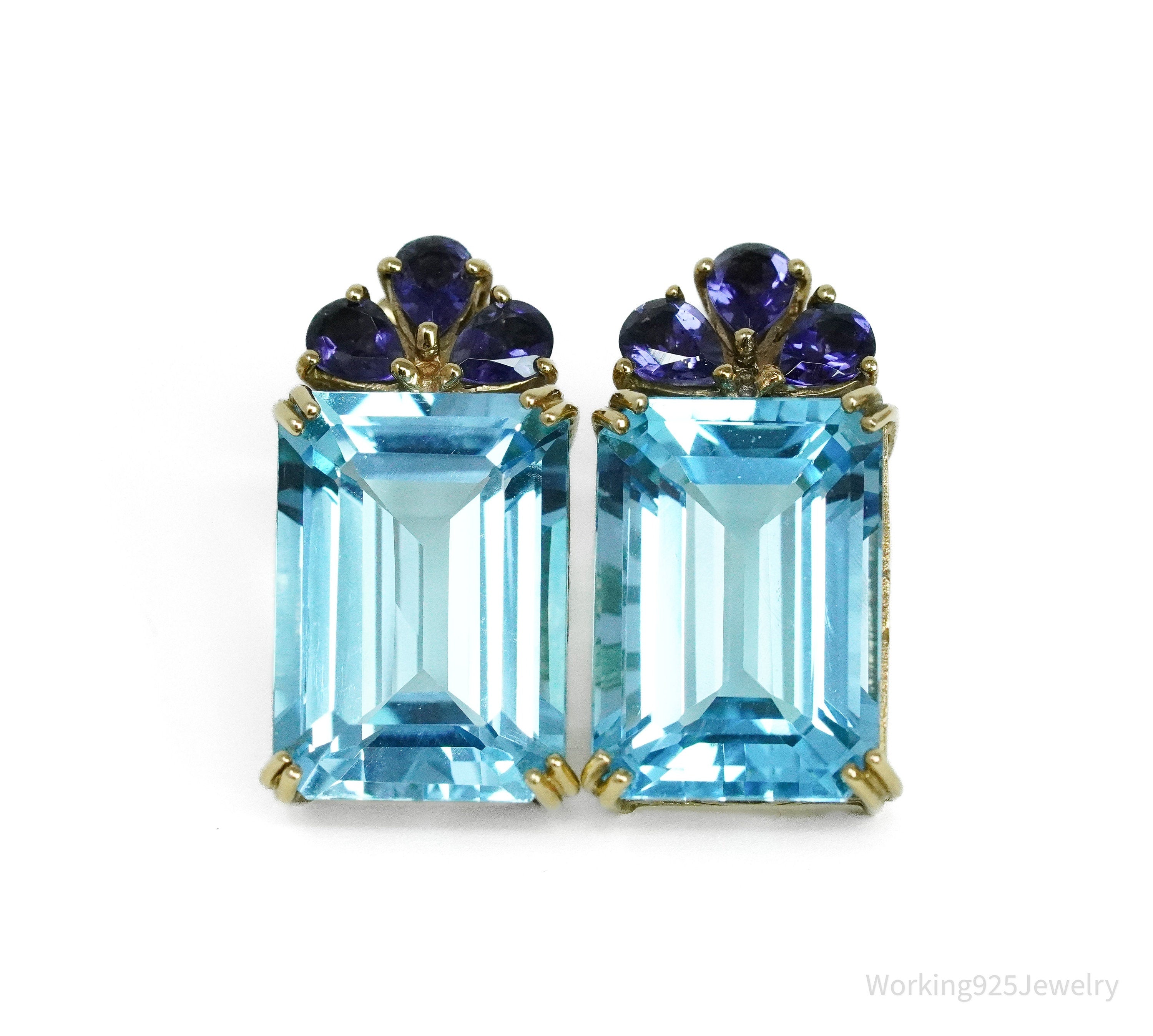 14K Yellow Gold, Natural Blue Topaz, & Natural Iolite Earrings
