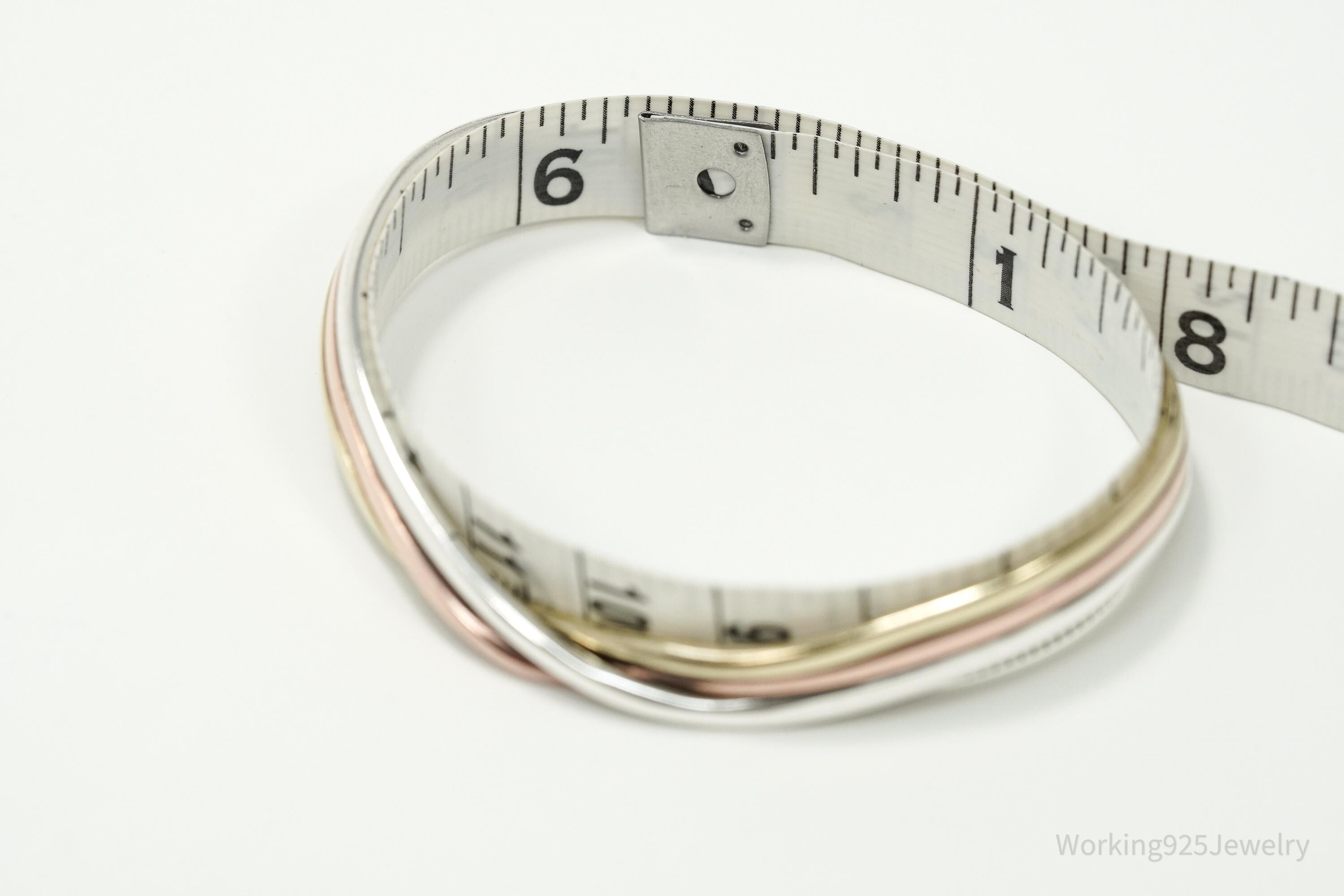 Vintage Three Metal Twist Sterling Silver Copper Brass Cuff Bracelet 6 3/8"