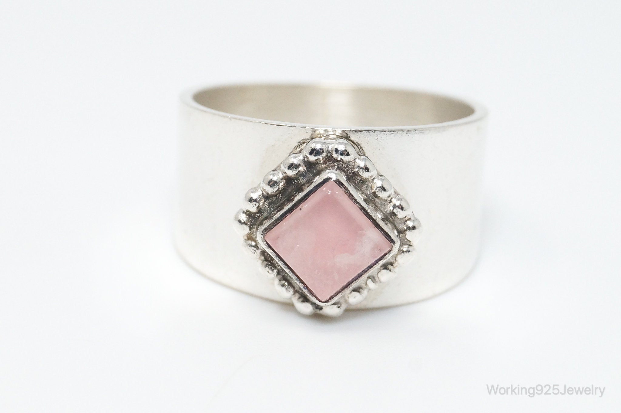 Vintage Native American Carol Felley Rose Quartz Sterling Silver Band Ring SZ 9