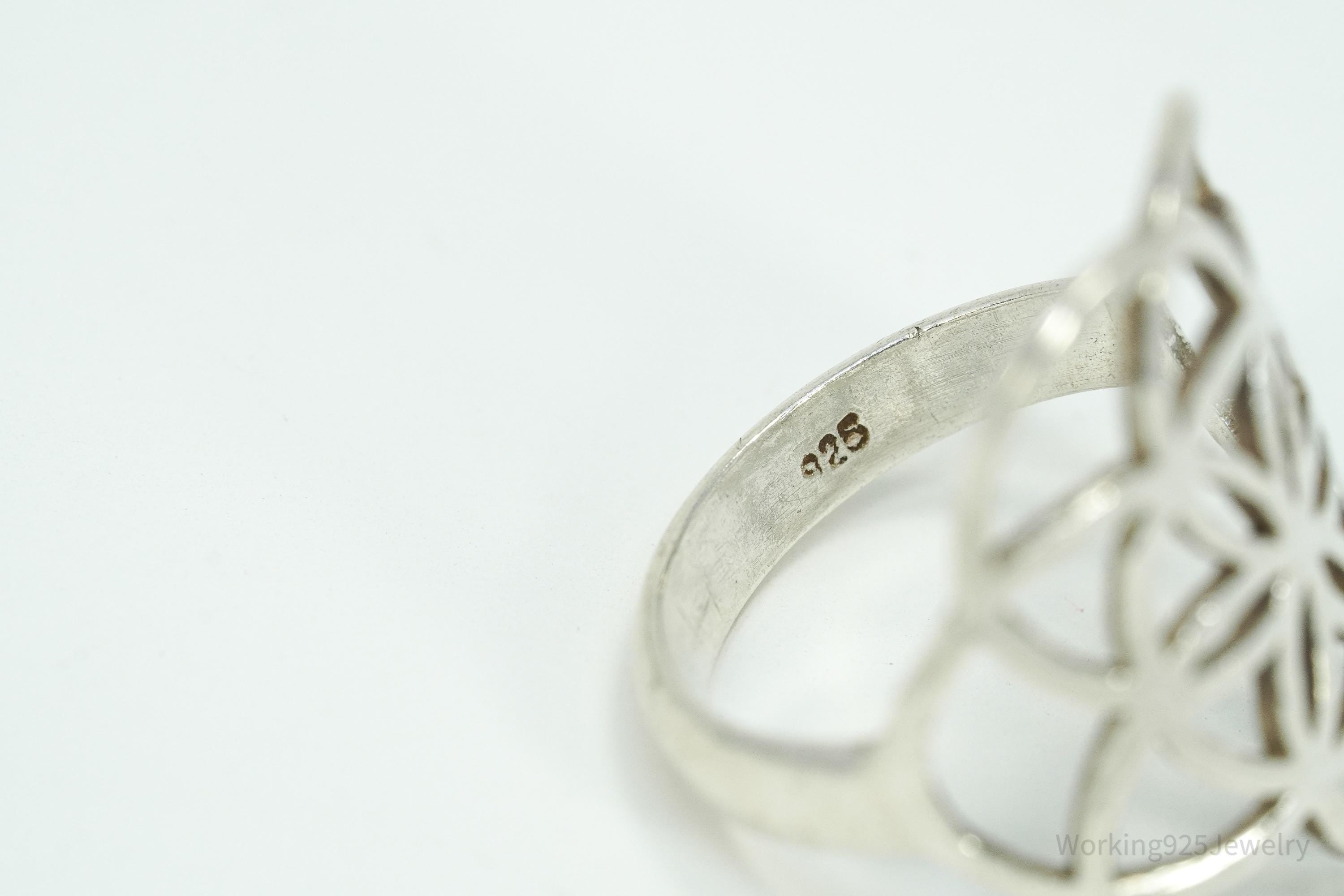 Vintage Flower Seed Of Life Sterling Silver Ring - Size 6