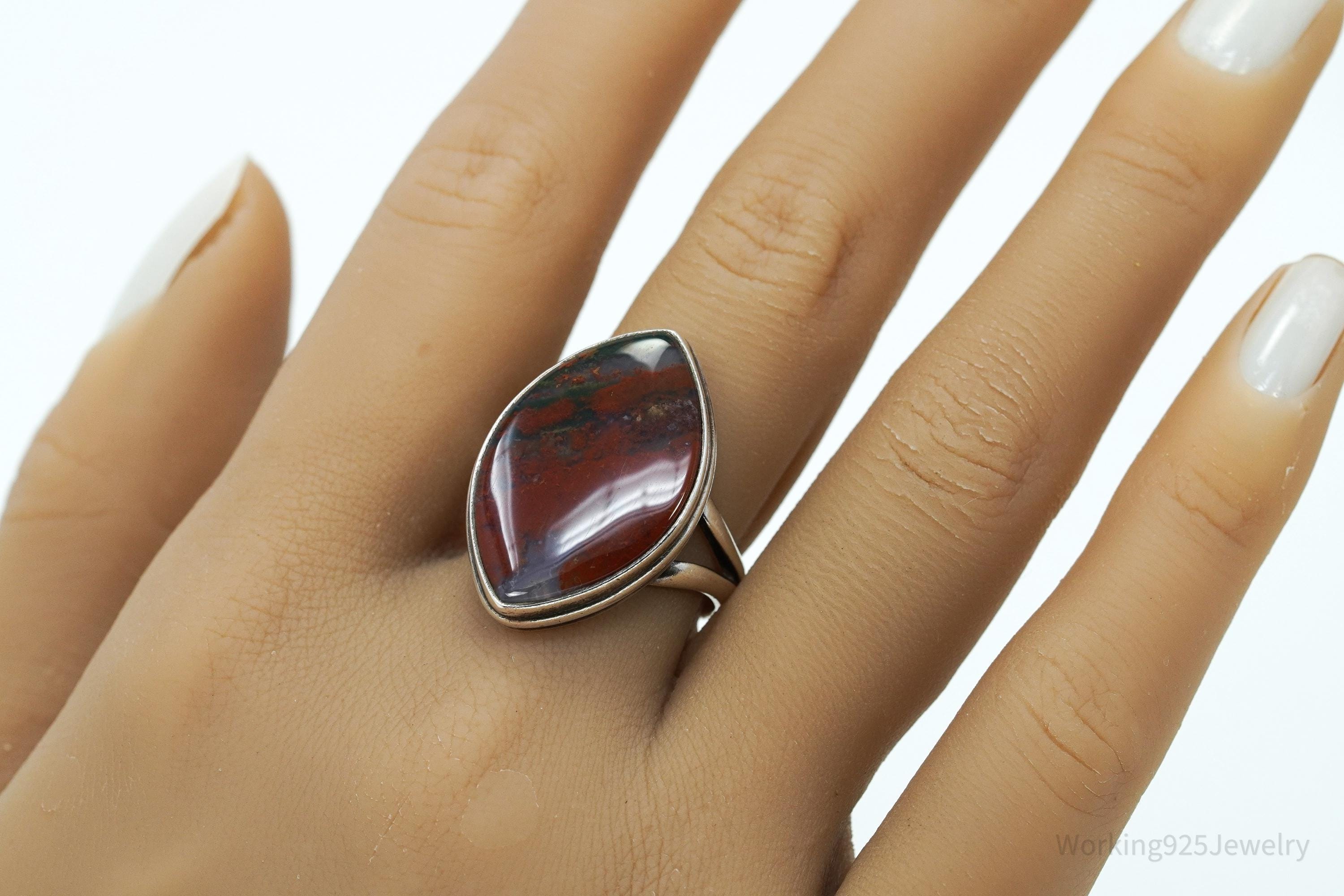 Vintage Agate Sterling Silver Ring - Size 9.75
