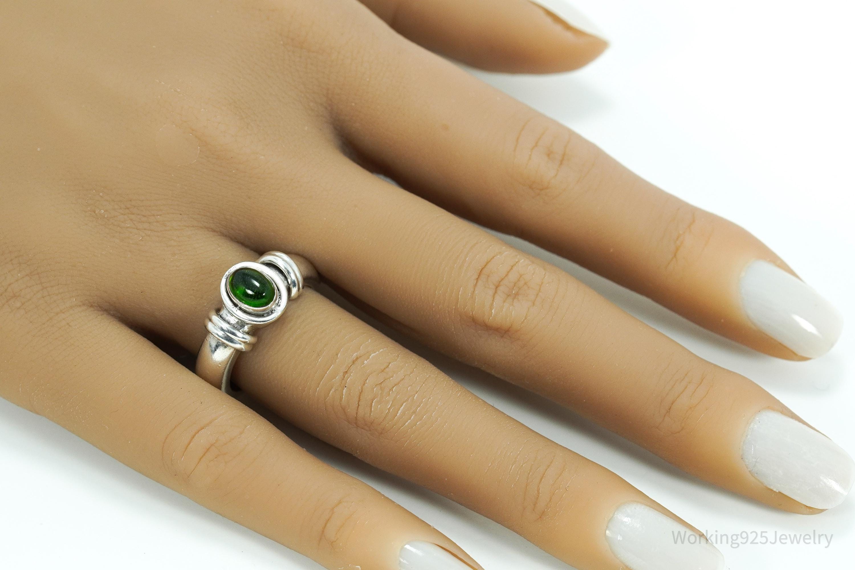 Vintage Emerald Sterling Silver Ring - Size 7.5