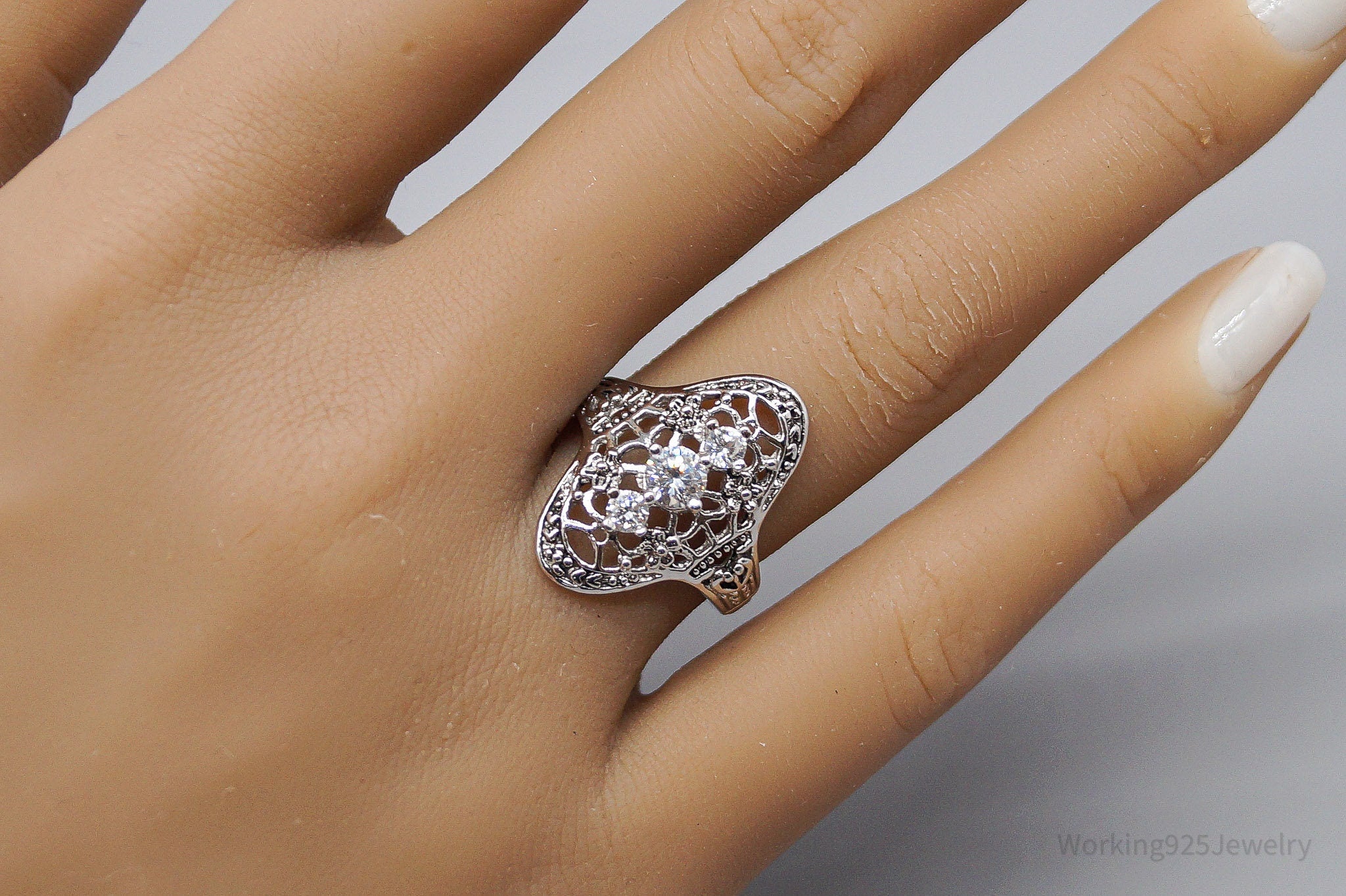 Vintage Cubic Zirconia Sterling Silver Ring - Size 7