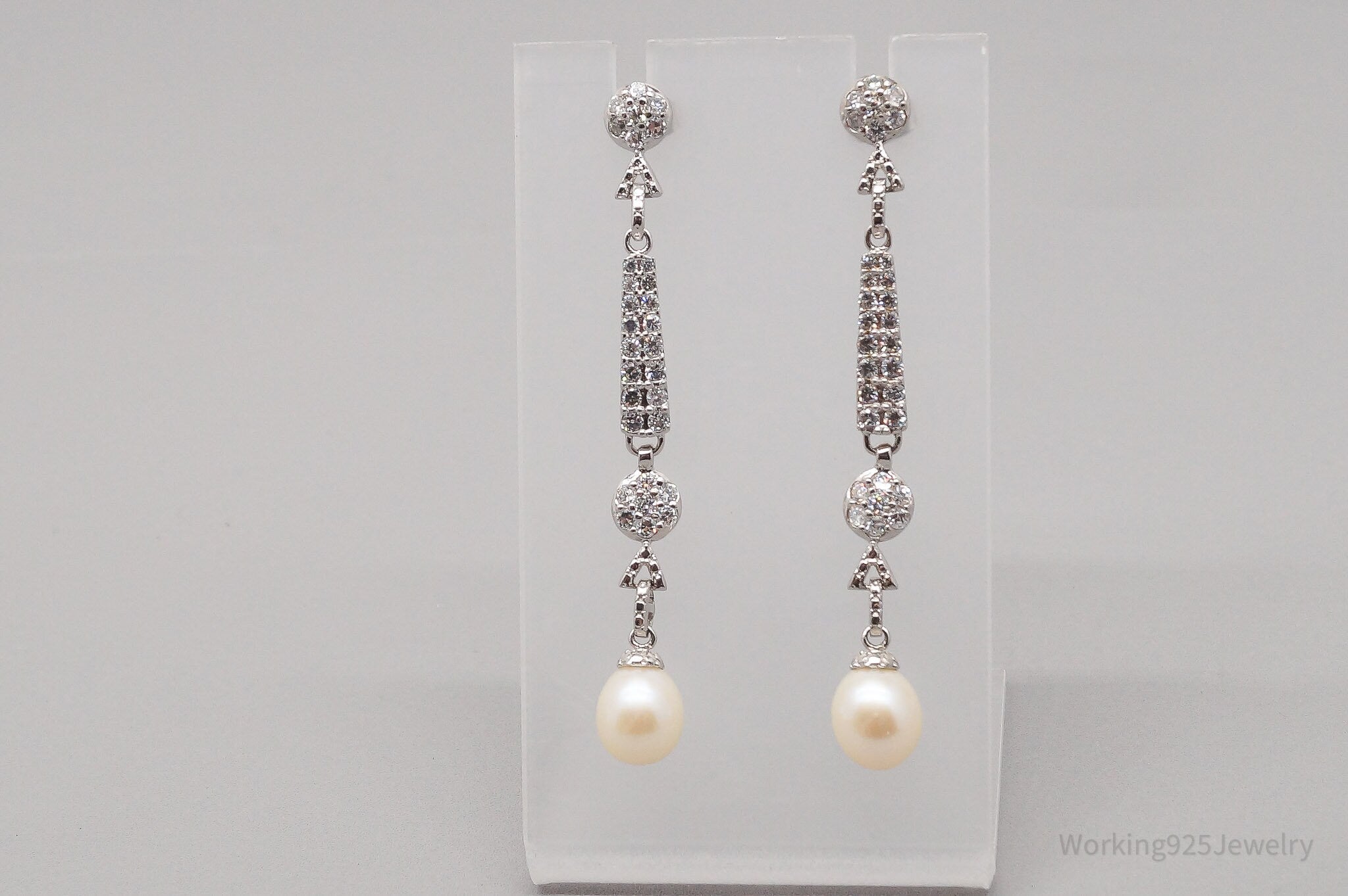 Vintage CGI Faux Pearl Cubic Zirconia Silver Tone Earrings