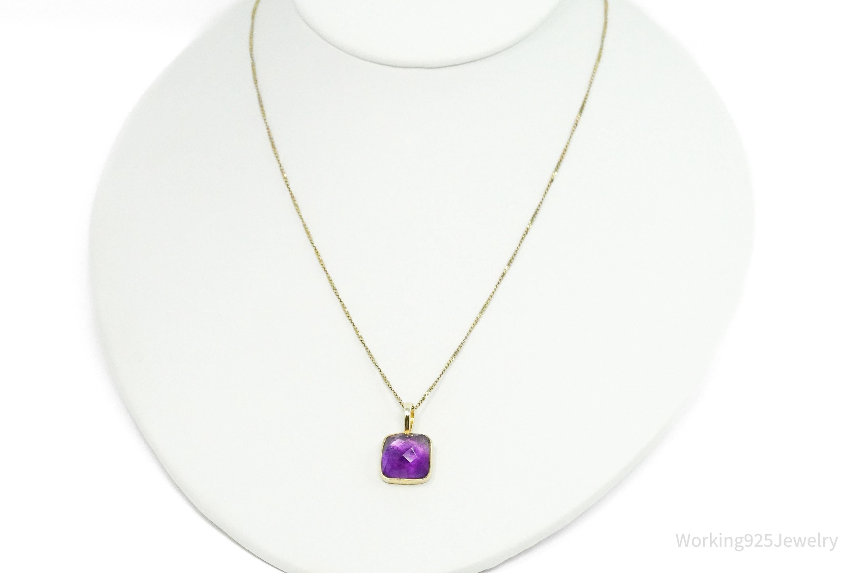 Vintage Amethyst Gold Washed Sterling Silver Necklace 18"