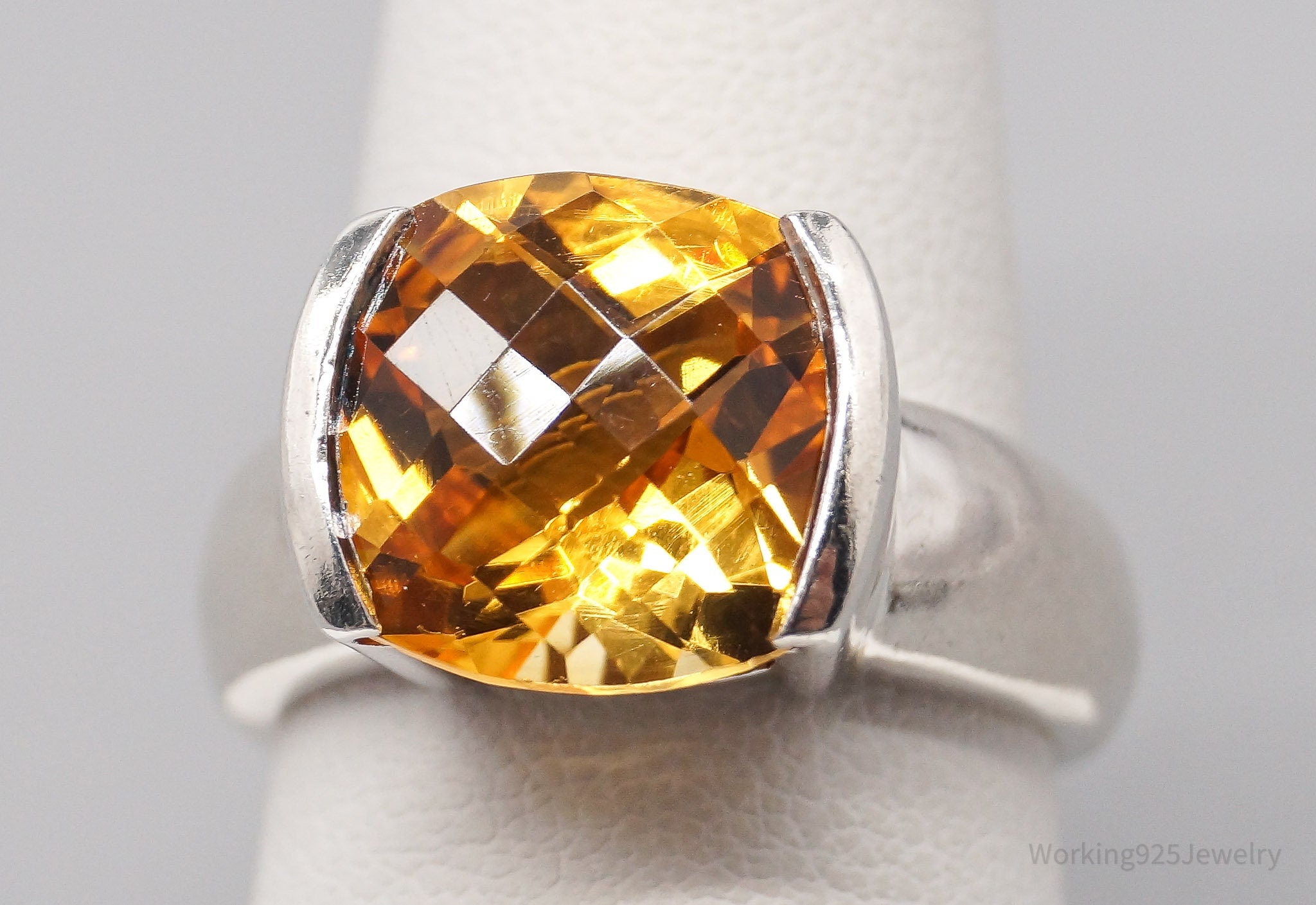 Vintage Large Citrine Sterling Silver Ring - Size 7.75