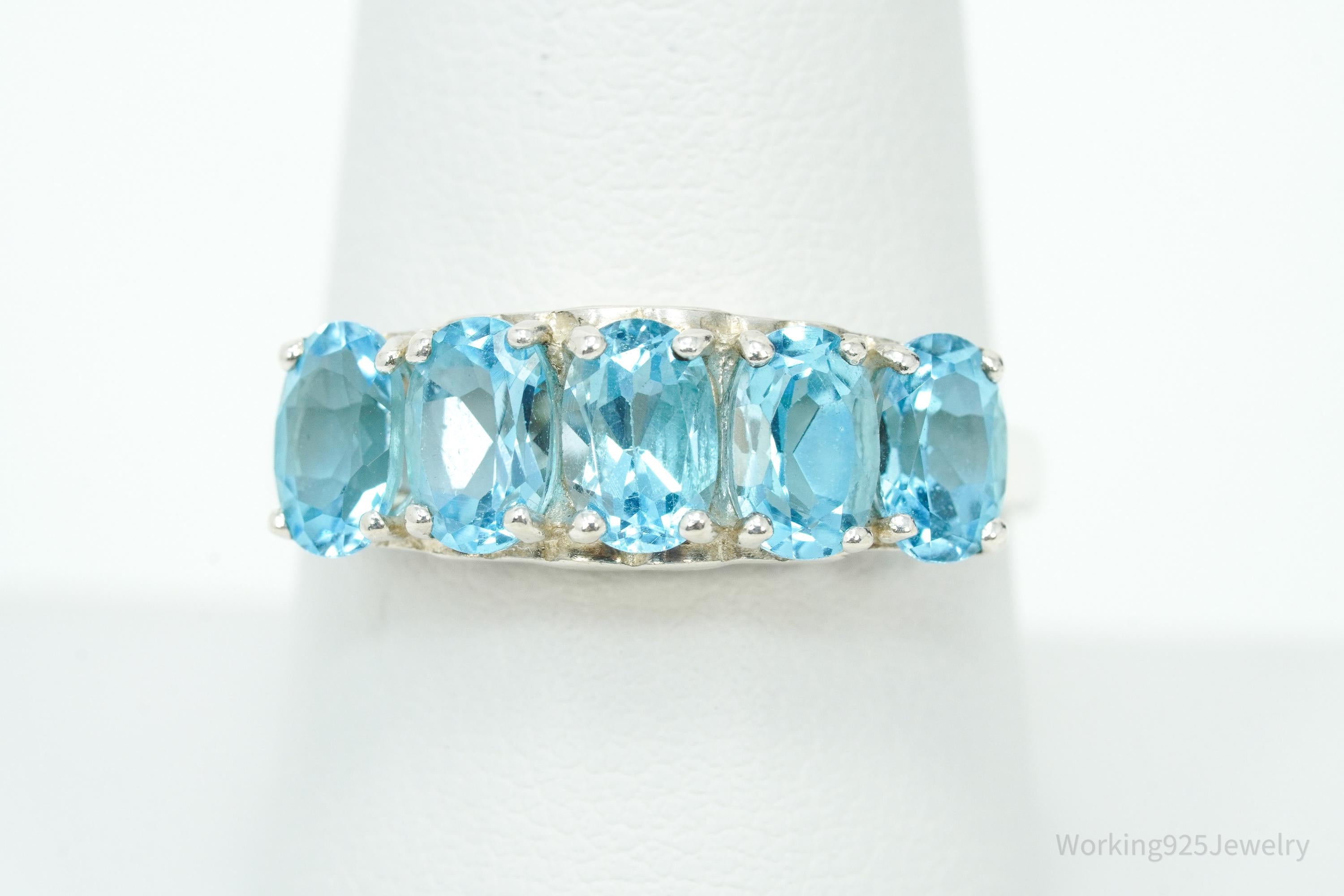 Vintage CNA Blue Topaz Sterling Silver Ring - Size 8.75