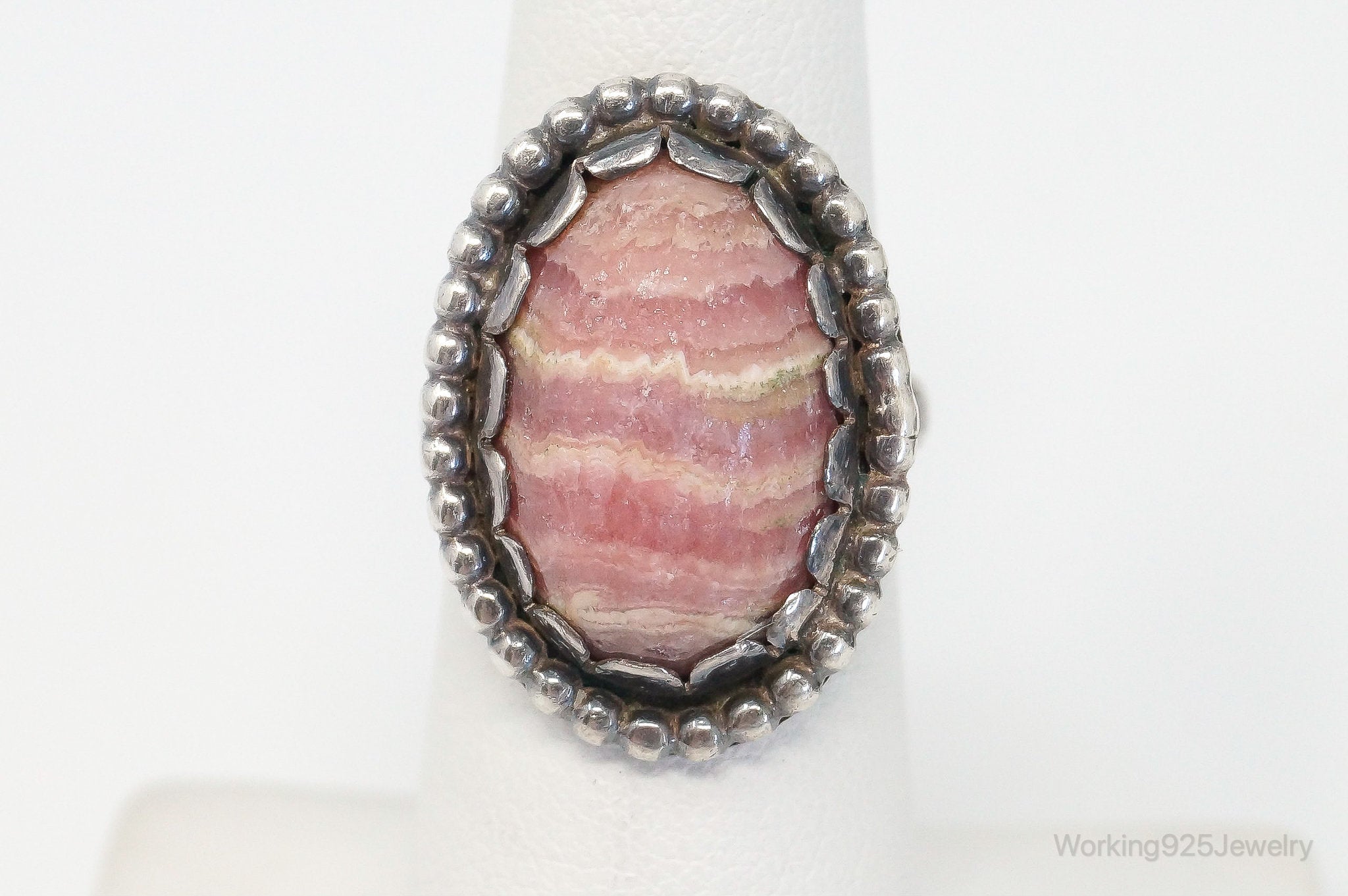 Vintage Pink Rhodochrosite Native Unsigned Sterling Silver Ring - Size 6.5