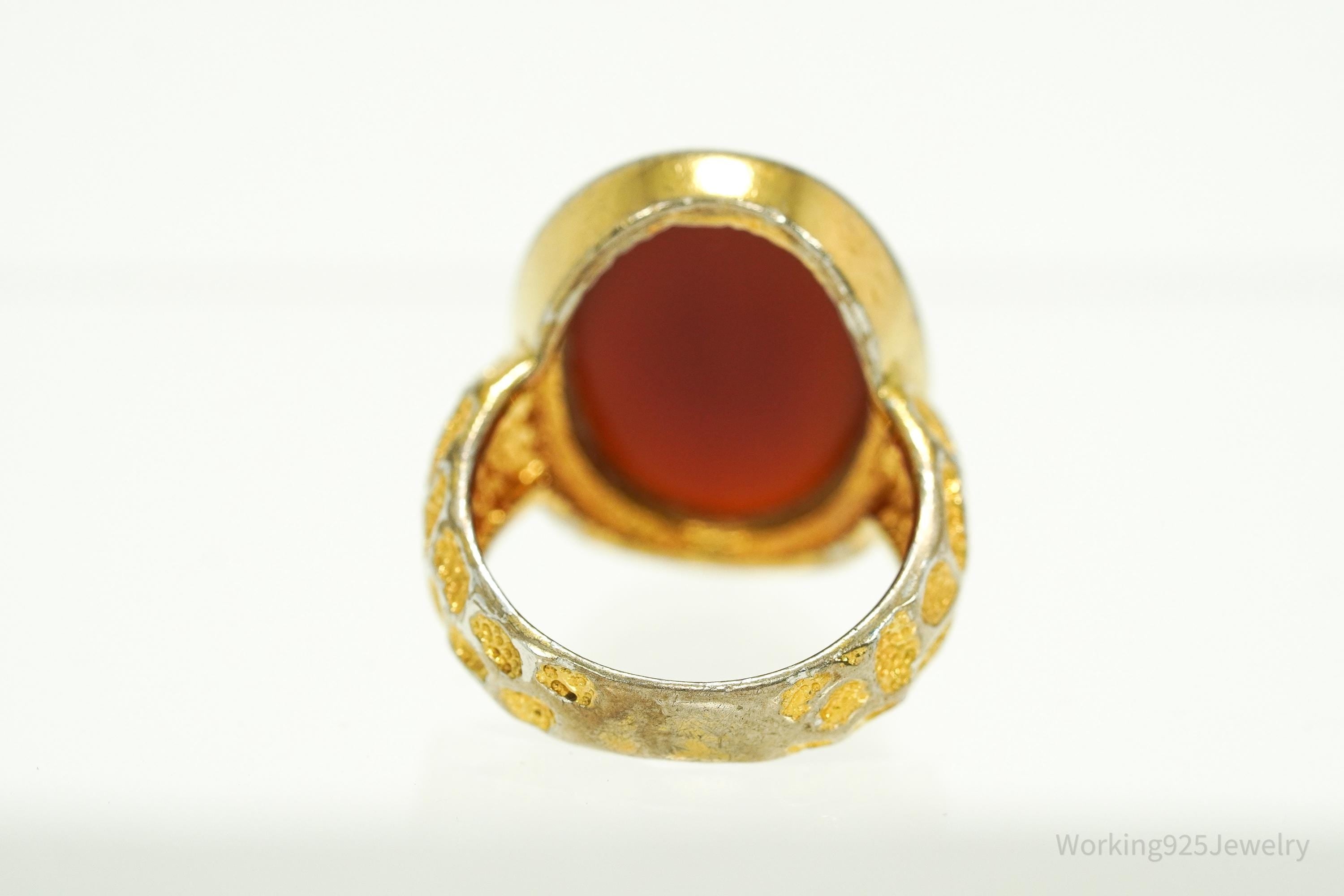 Vintage Designer BADAVICI Carnelian Gold Wash Sterling Silver Ring - Size 6.5