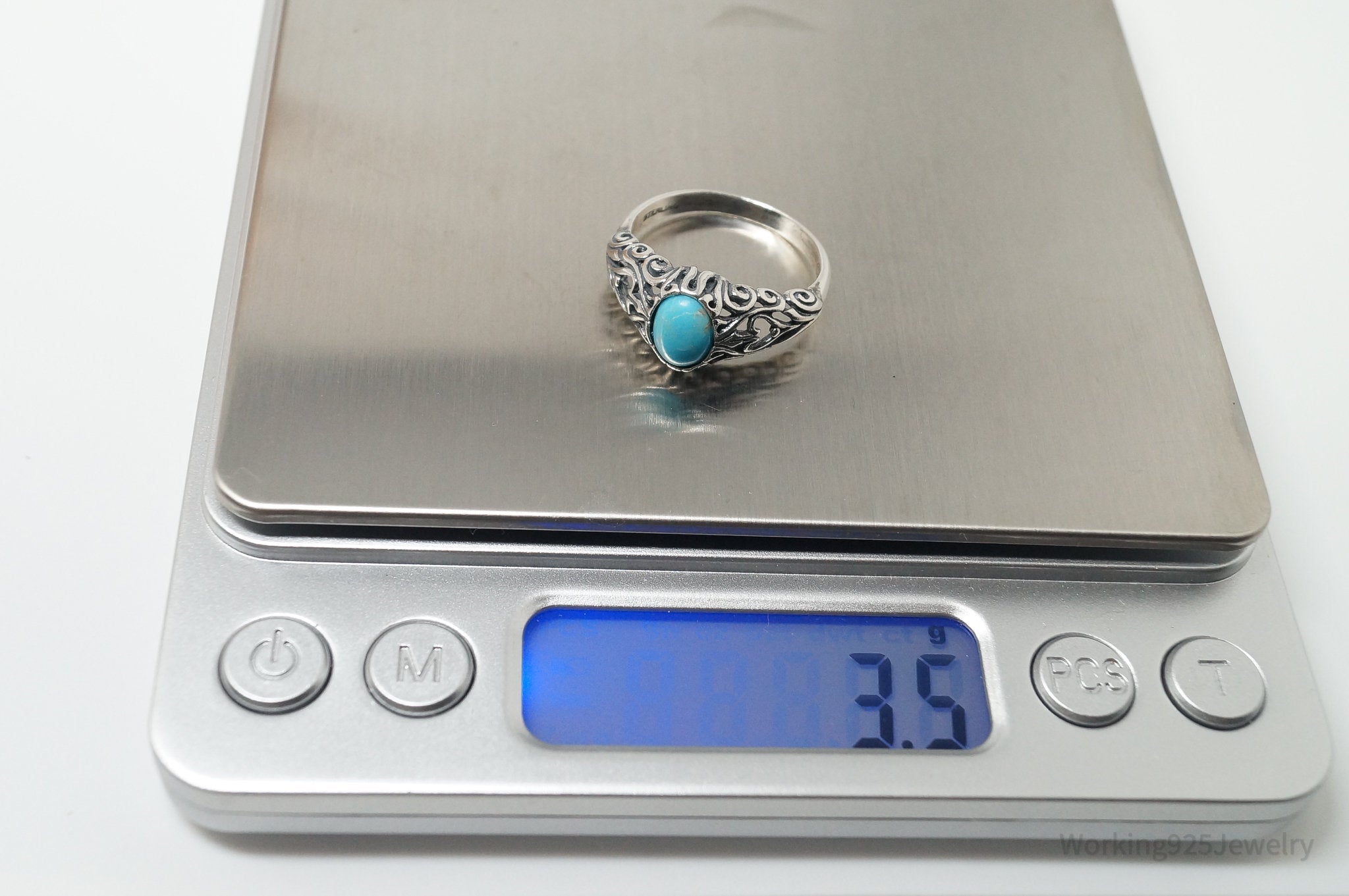 Vintage Southwest Style Turquoise Sterling Silver Ring - Sz 9