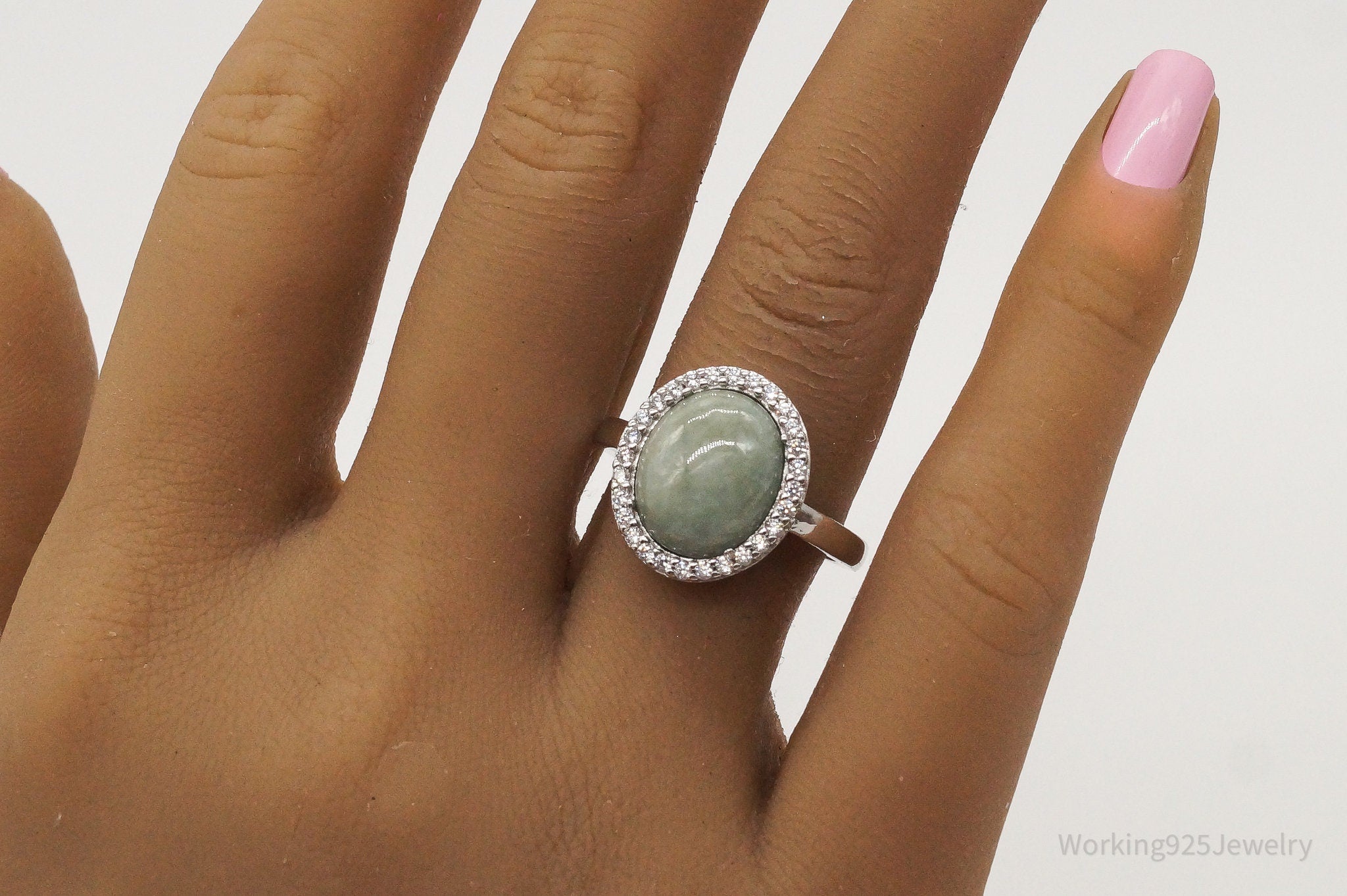 Vintage Designer Paj Jade Cubic Zirconia Sterling Silver Ring - Size 8