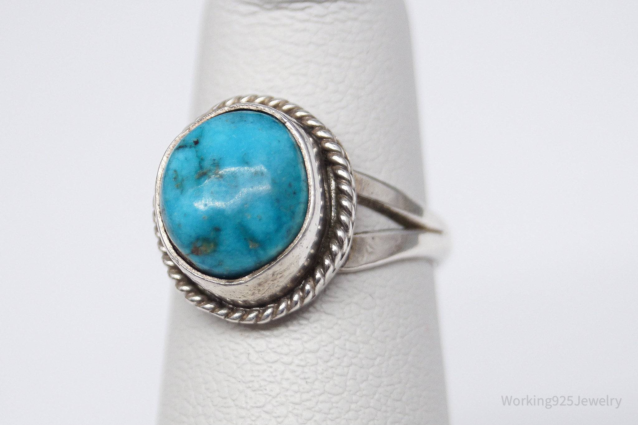 Vintage Native American Turquoise Unsigned Silver Ring - Size 2.75
