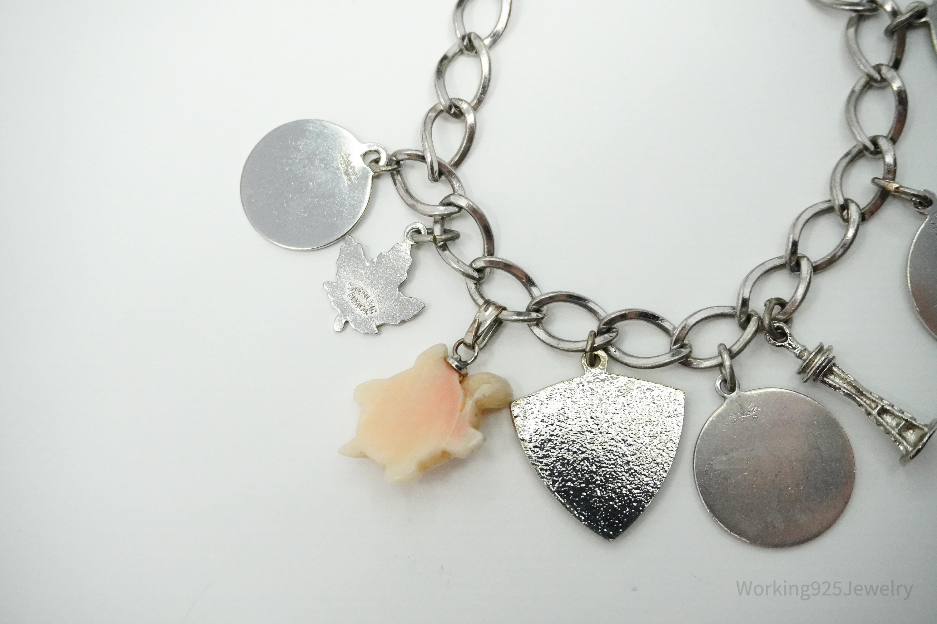 Vintage Sterling Silver Charm Bracelet - 7"