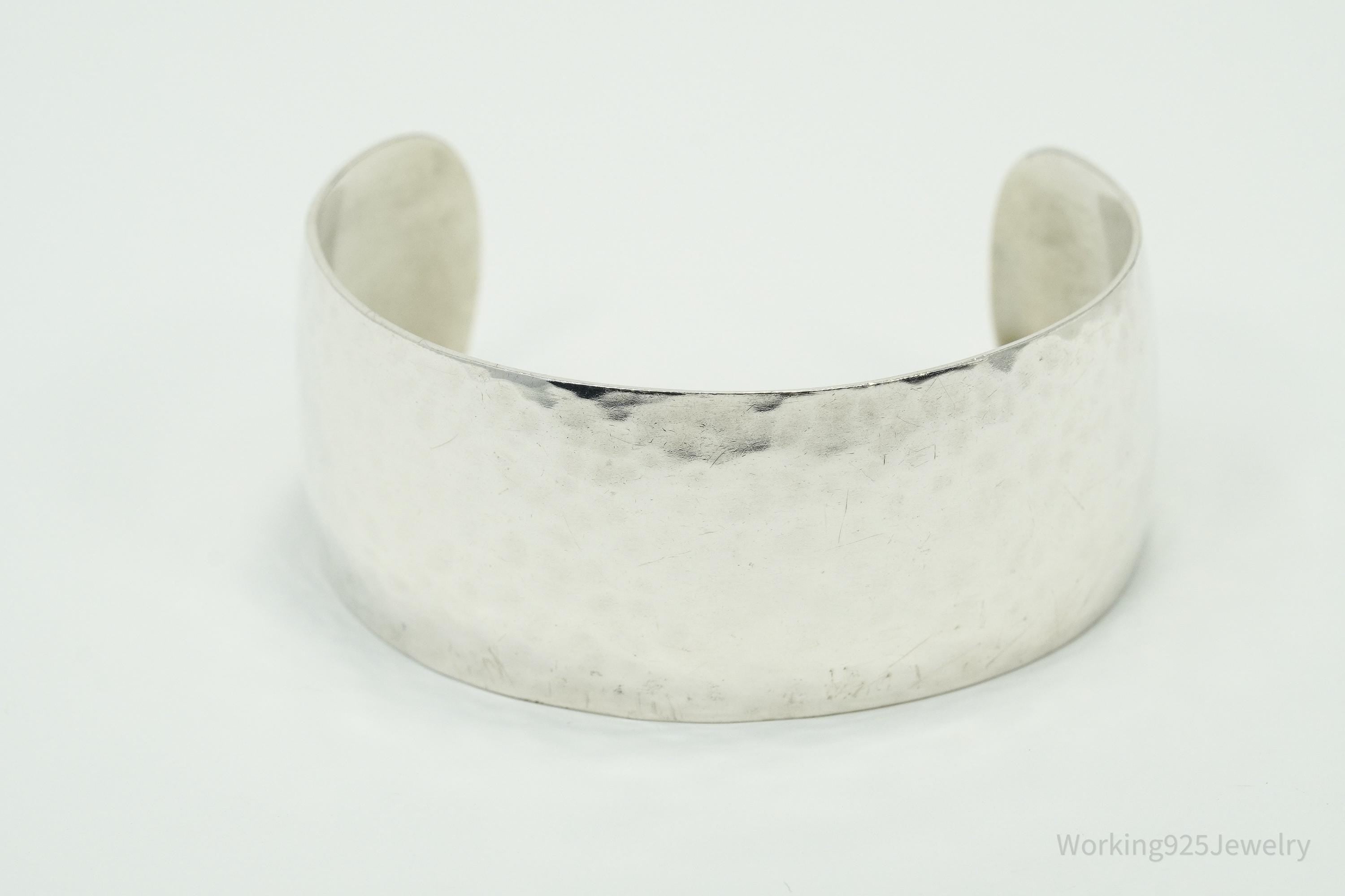 Vintage Handwrought Hammered Style Sterling Silver Cuff Bracelet 7"