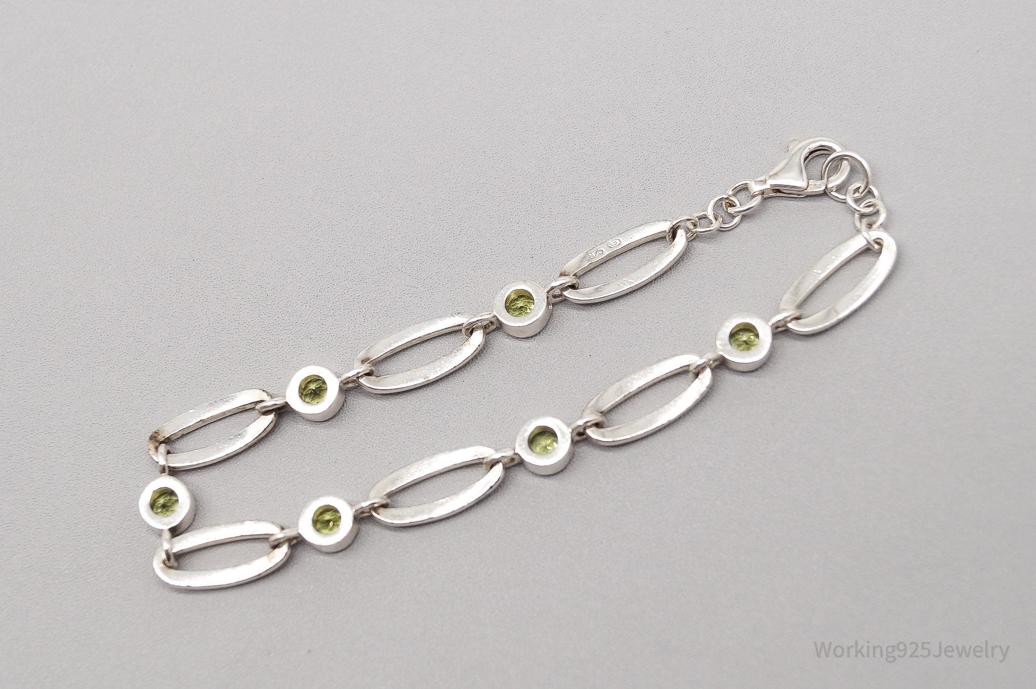 Vintage Peridot Sterling Silver Bracelet - 7"