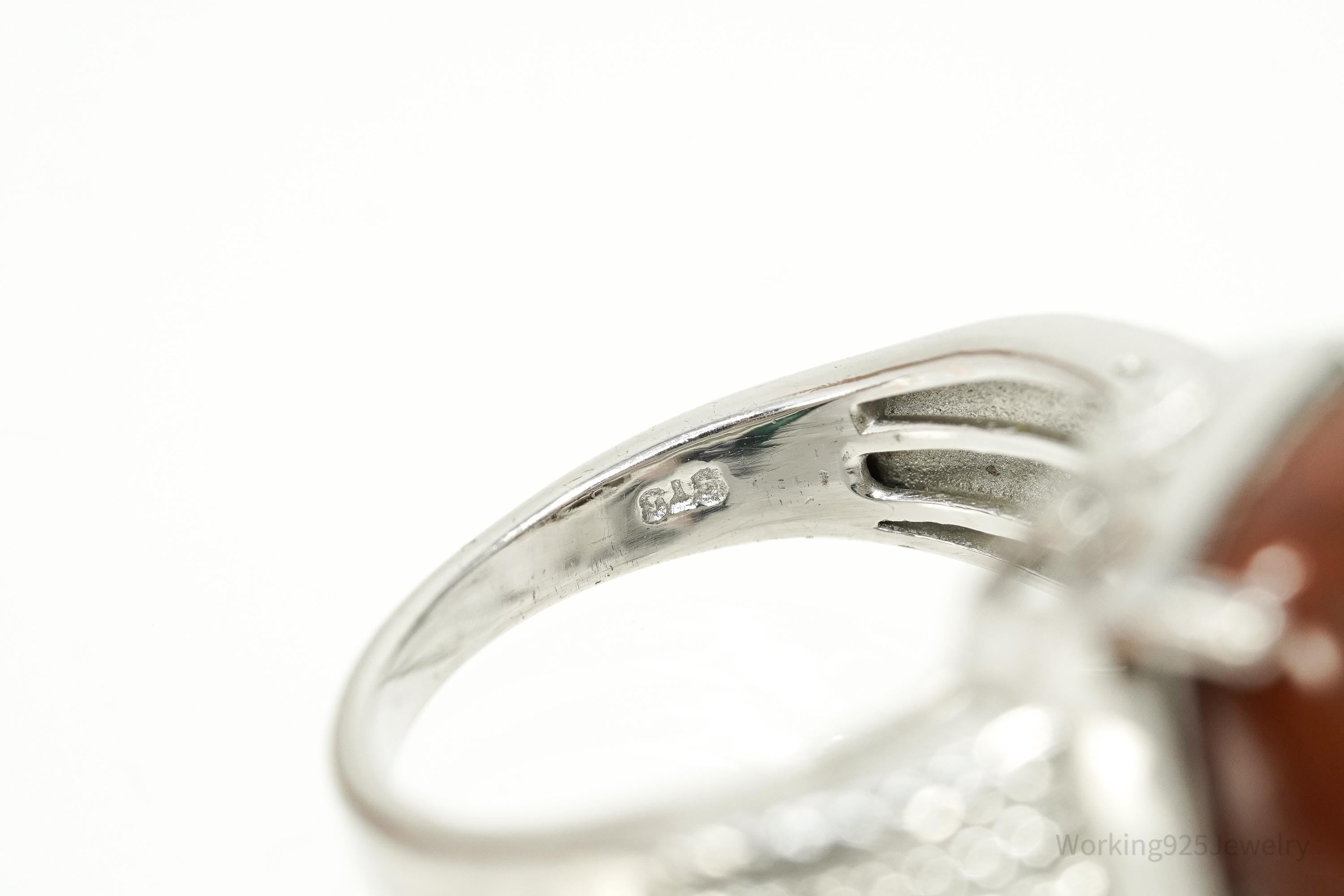 Vintage Karis Sterling Silver Ring • Brown Jasper Cabochon Size 9