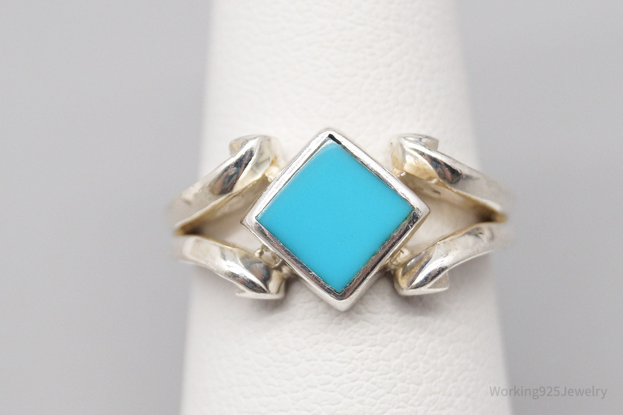 Vintage Blue Turquoise Sterling Silver Ring - Size 6.75