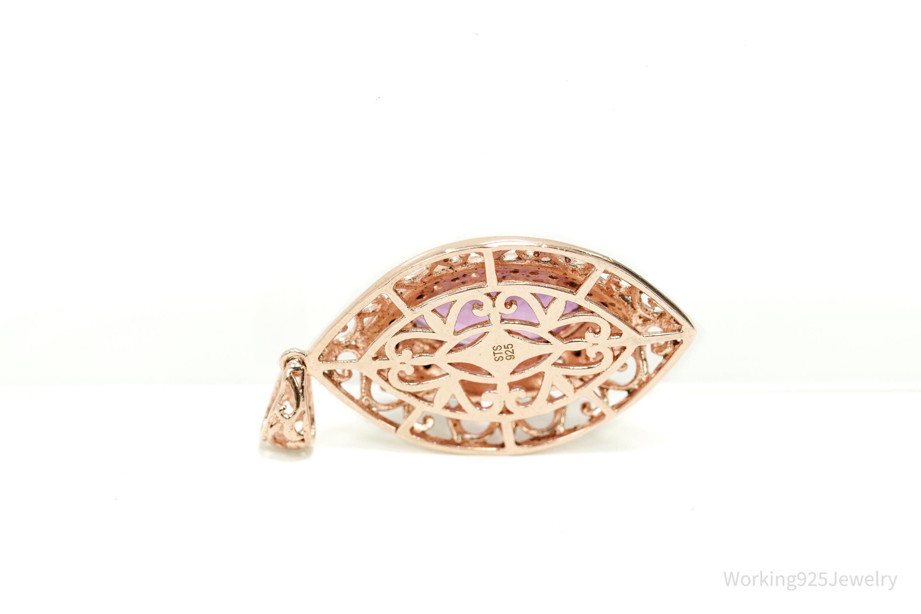 Pink Topaz Black Spinel Cubic Zirconia Rose Gold Vermeil Sterling Silver Necklace Pendant