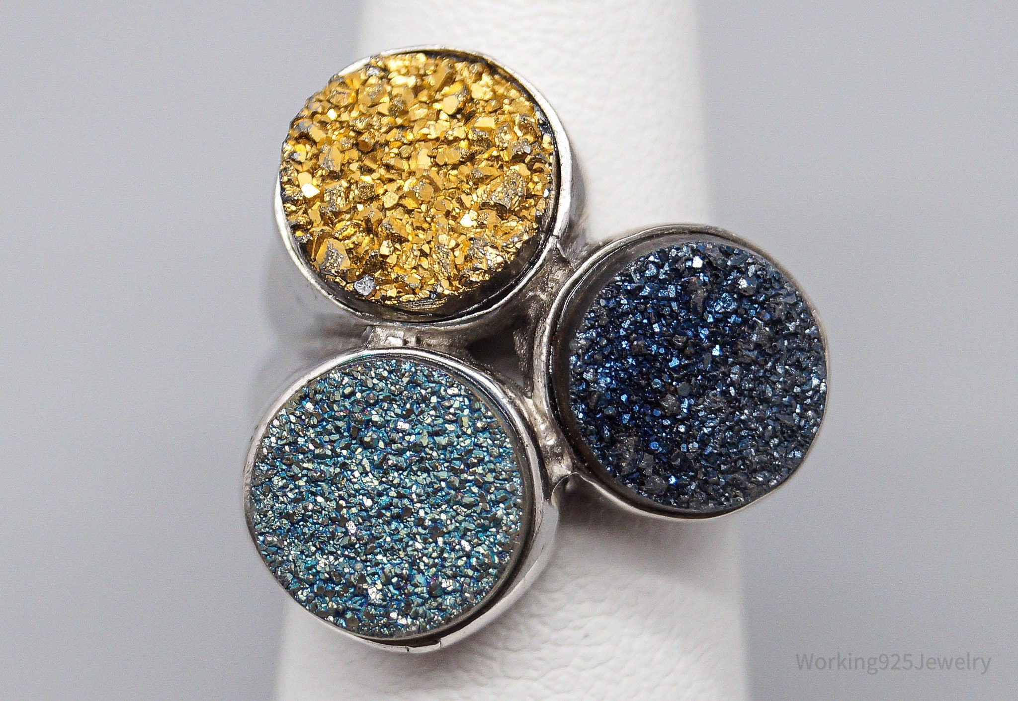 Vintage PJC Druzy Quartz Sterling Silver Ring - Size 5.25