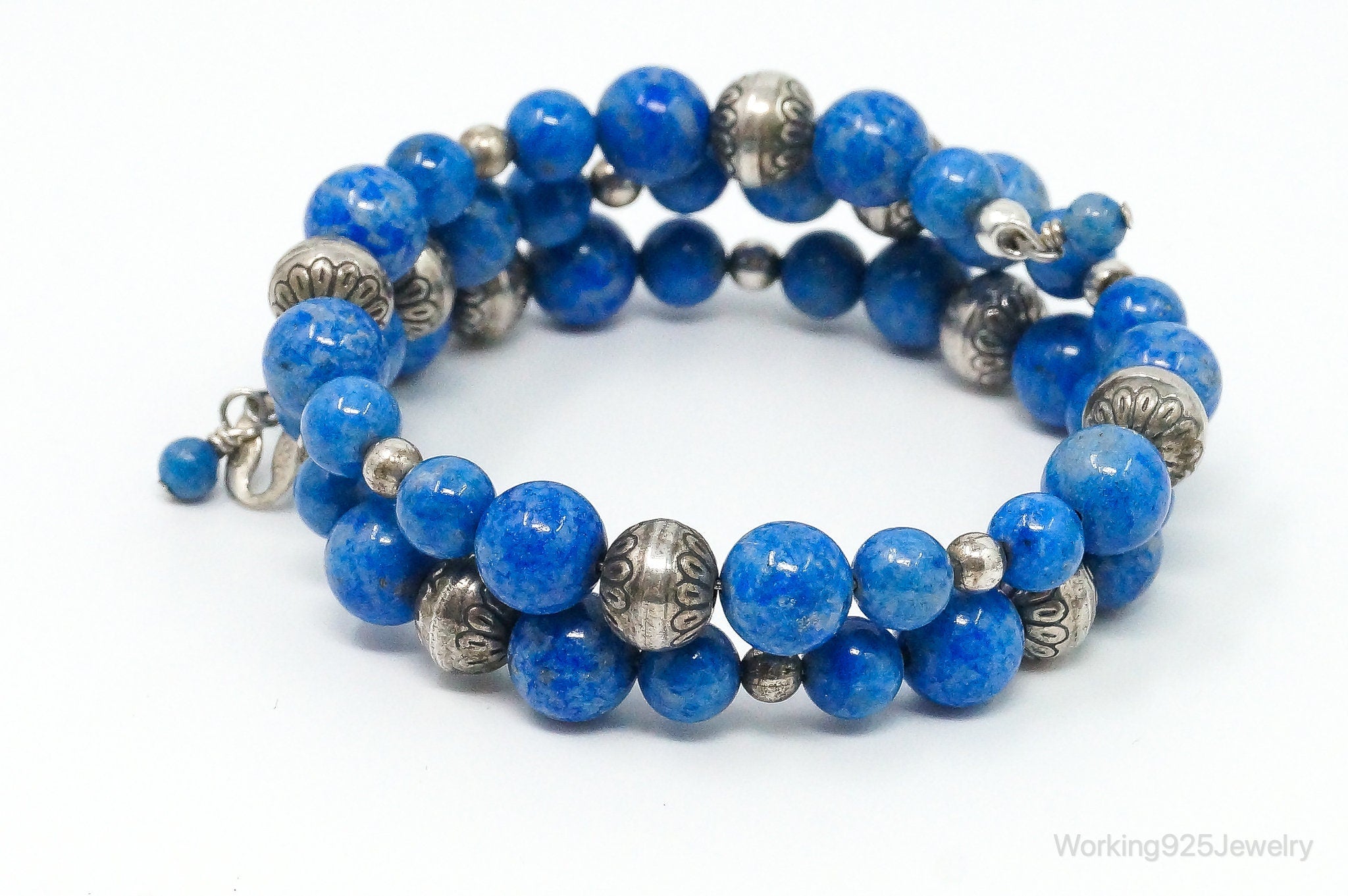Designer Carolyn Pollack Beaded Lapis Lazuli Sterling Silver Bracelet