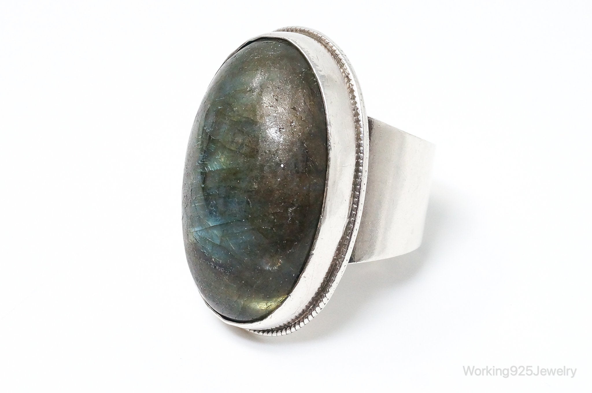 Vintage Large Labradorite Sterling Silver Ring - SZ 10.75