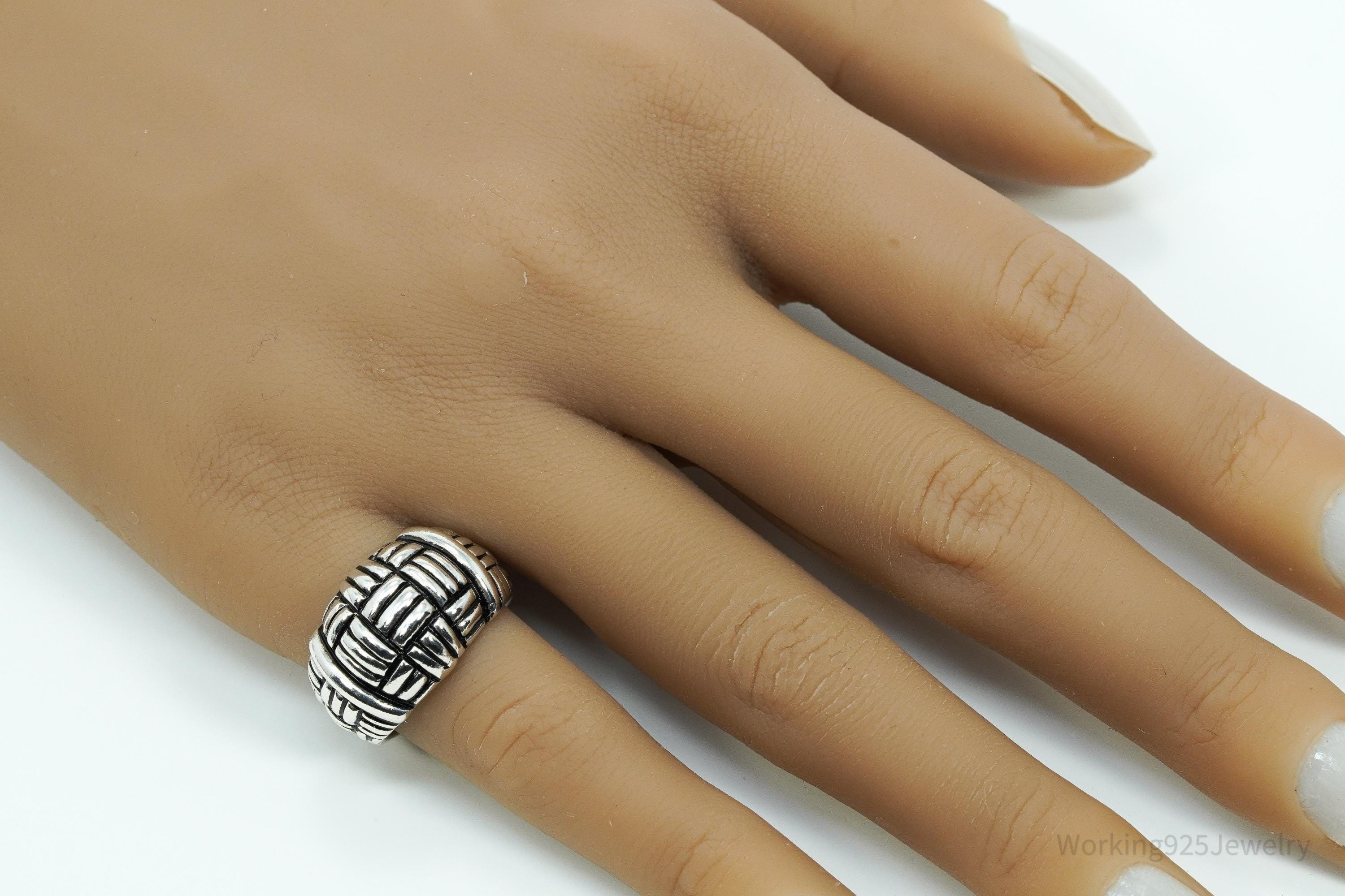Vintage Joseph Esposito Sig Basket Weave Sterling Silver Band Ring - Size 6