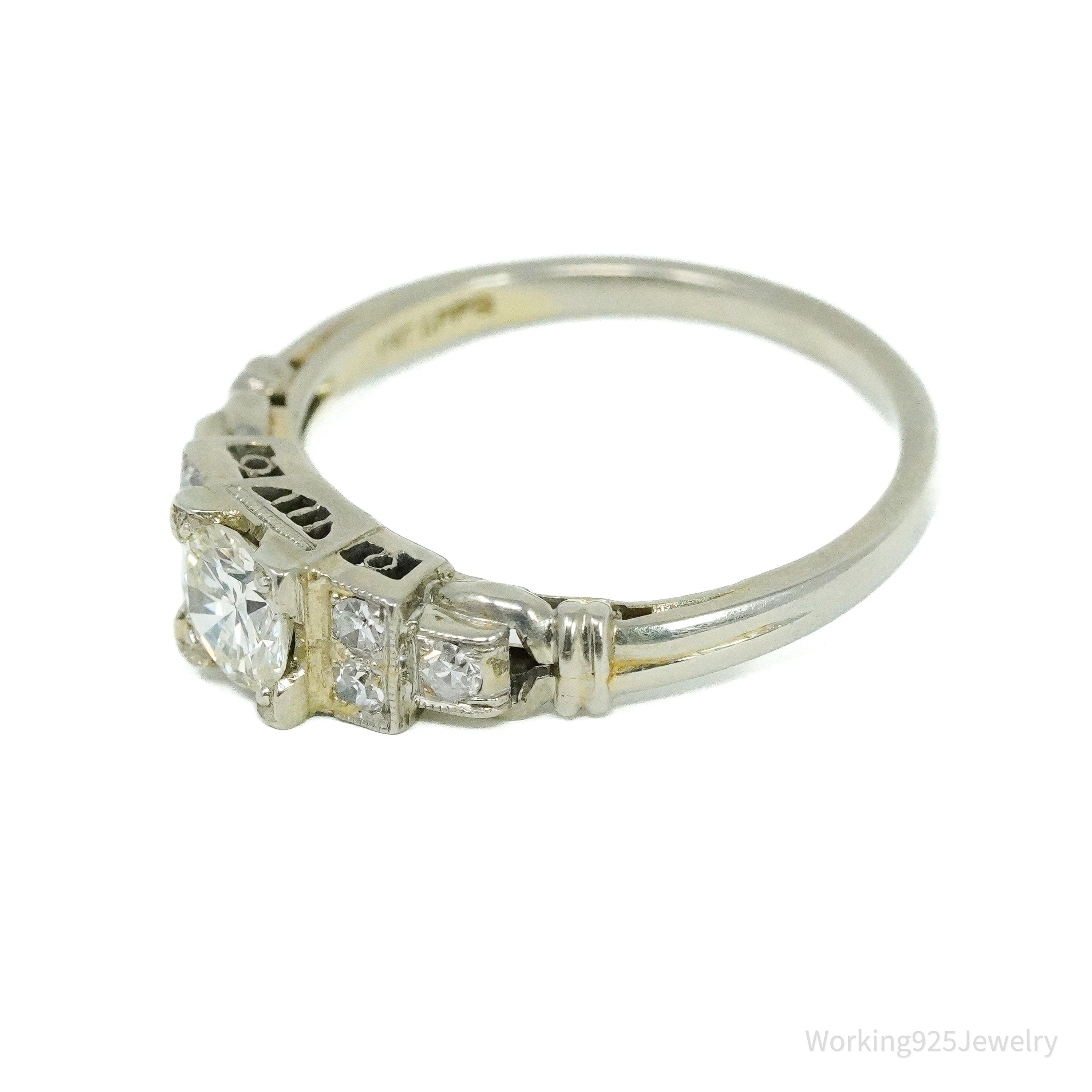 1930s Belais brothers 18K White Gold & Diamond Ring - Size 5 3/4