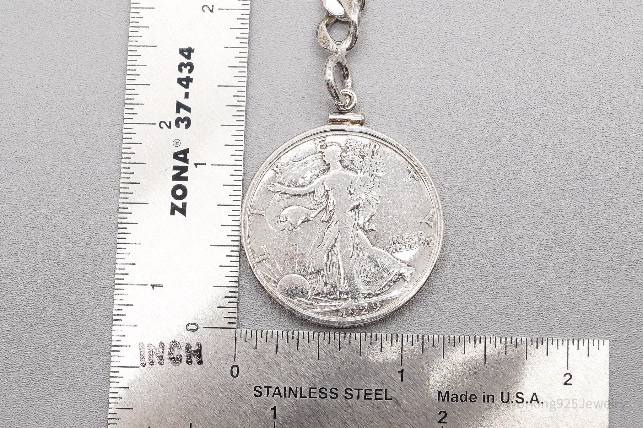 Vintage 1929 Walking Liberty Half Dollar Coin Sterling Silver Keychain