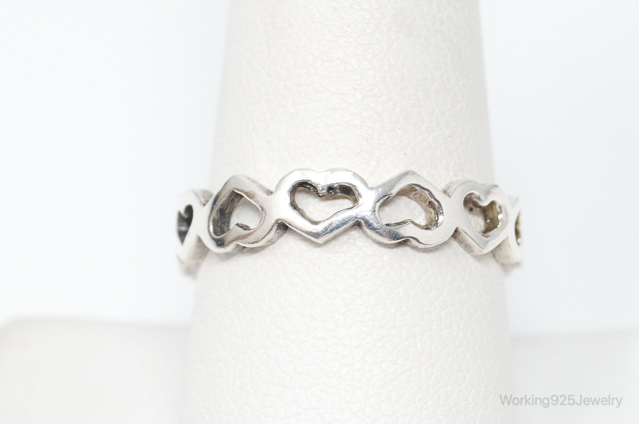 Vintage Open Heart Pattern Sterling Silver Band Ring - Size 9