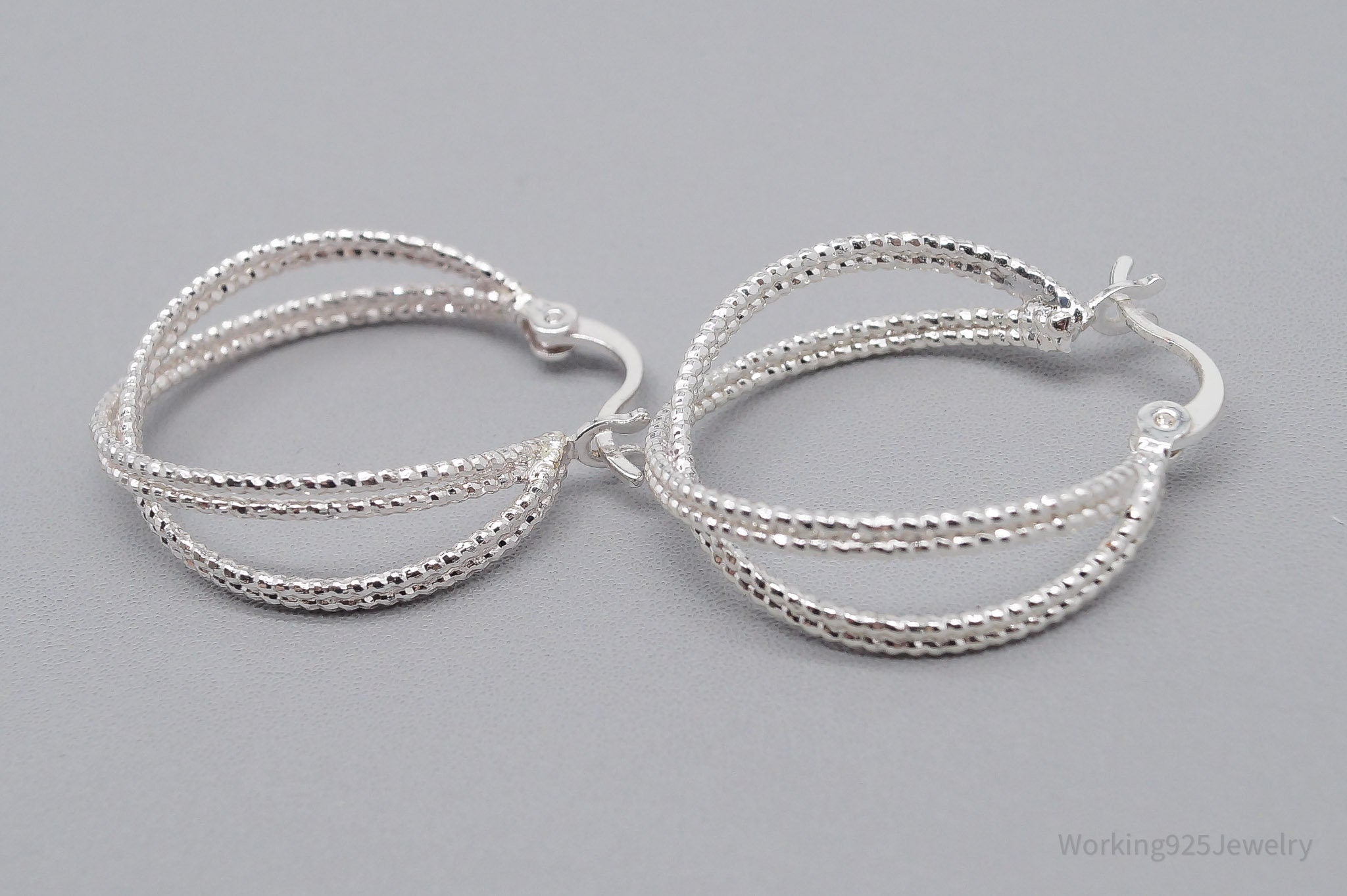 Vintage Cable Textured Silver Hoop Earrings