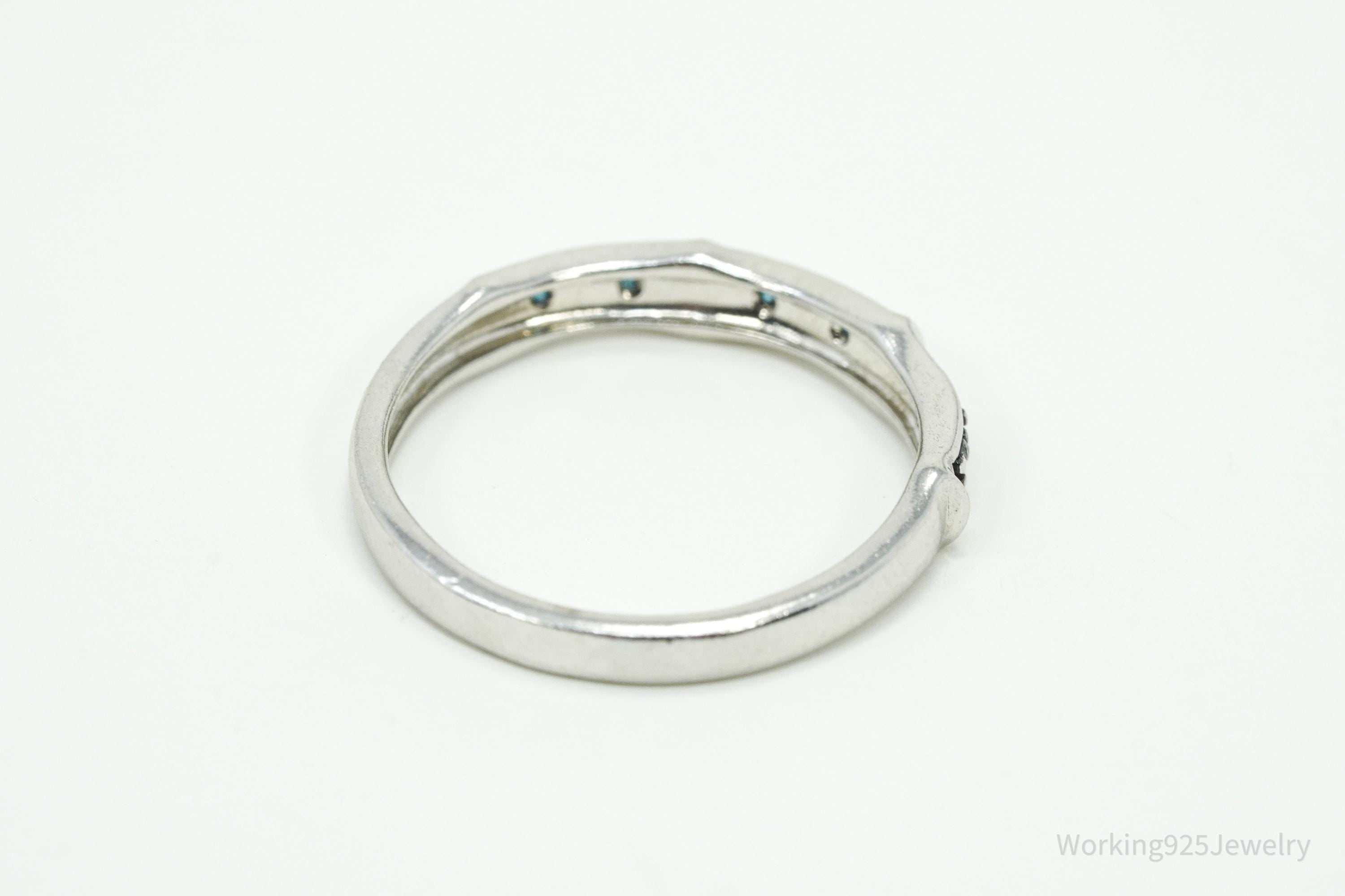 VTG Designer JS Blue Diamond Sterling Silver Ring - Size 6