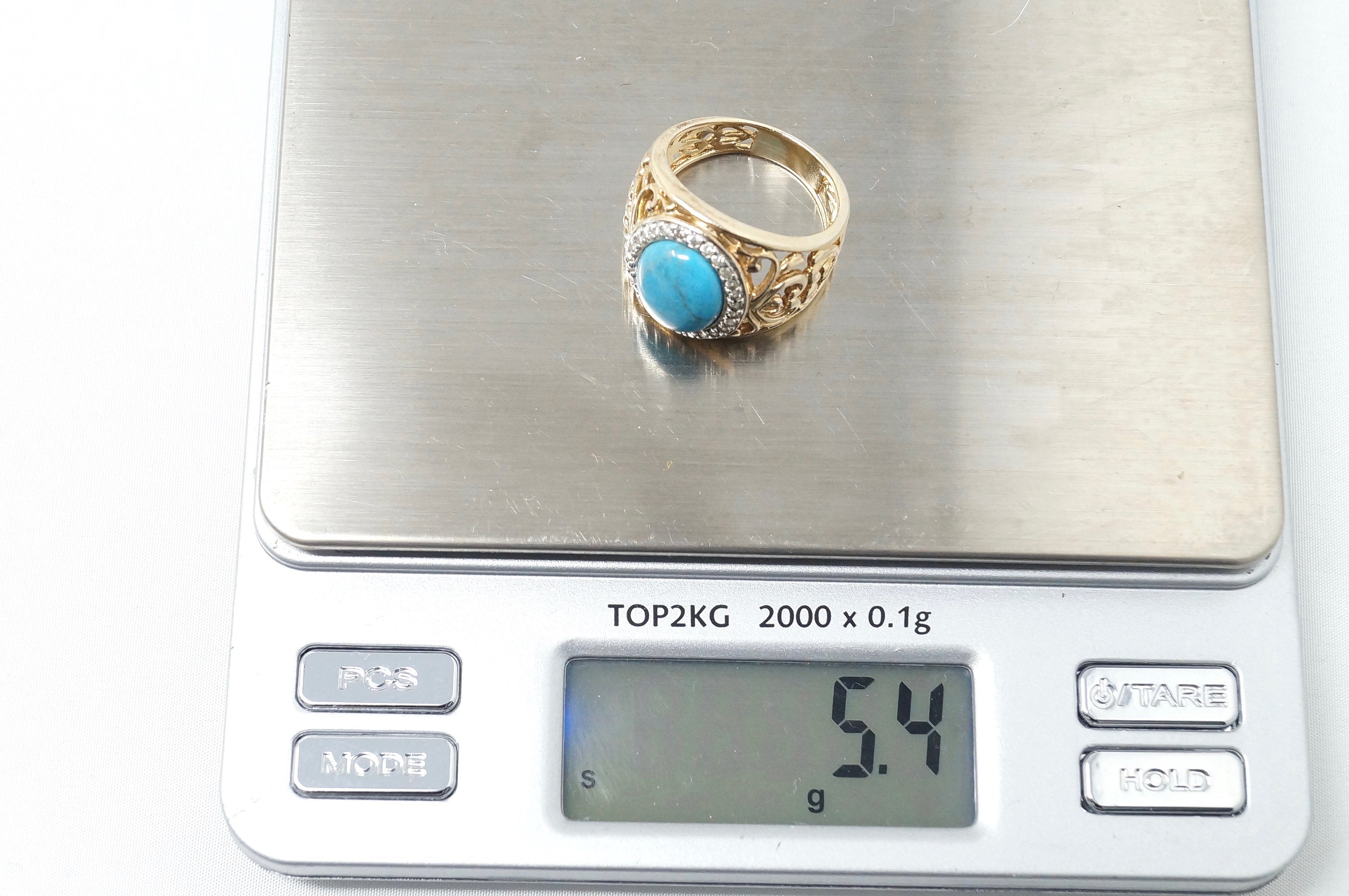 Vintage Large Turquoise Gold Vermeil Heart Swirl CZ Sterling Silver Ring Sz 7.5