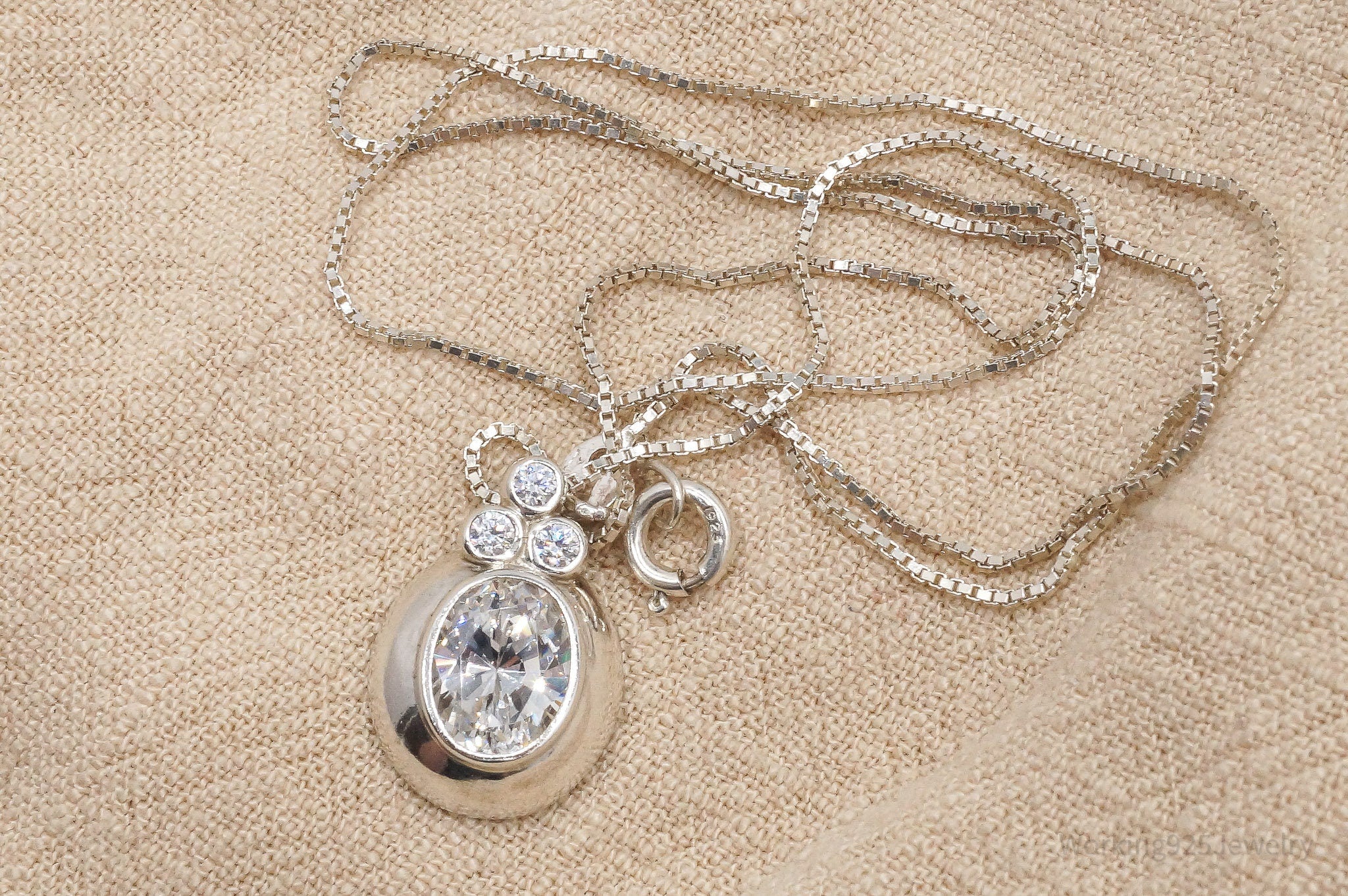 Vintage Large Diamonique Cubic Zirconia Sterling Silver Necklace 18"