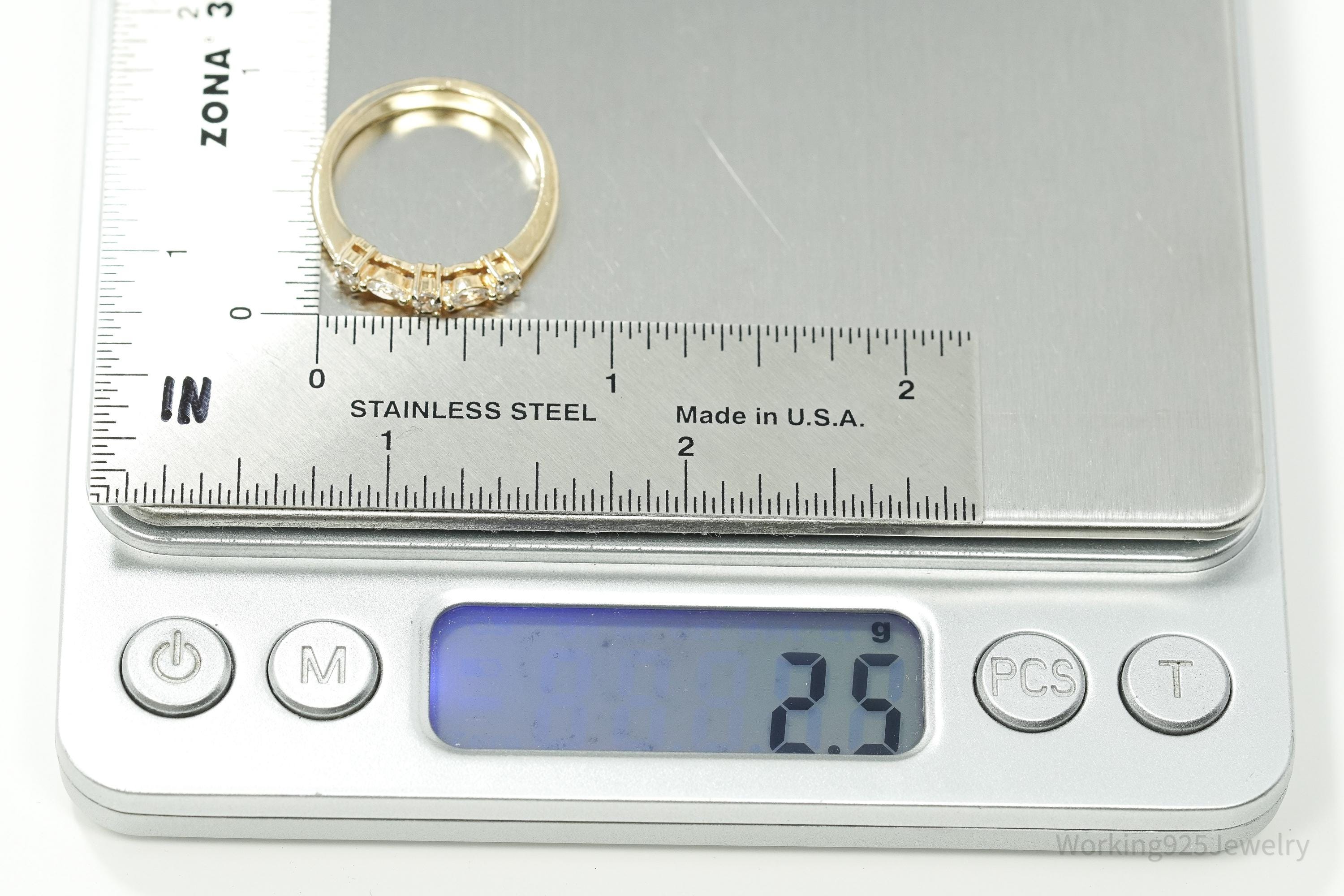 Vintage Designer FAS Cubic Zirconia Gold Vermeil Sterling Silver Ring - Size 8