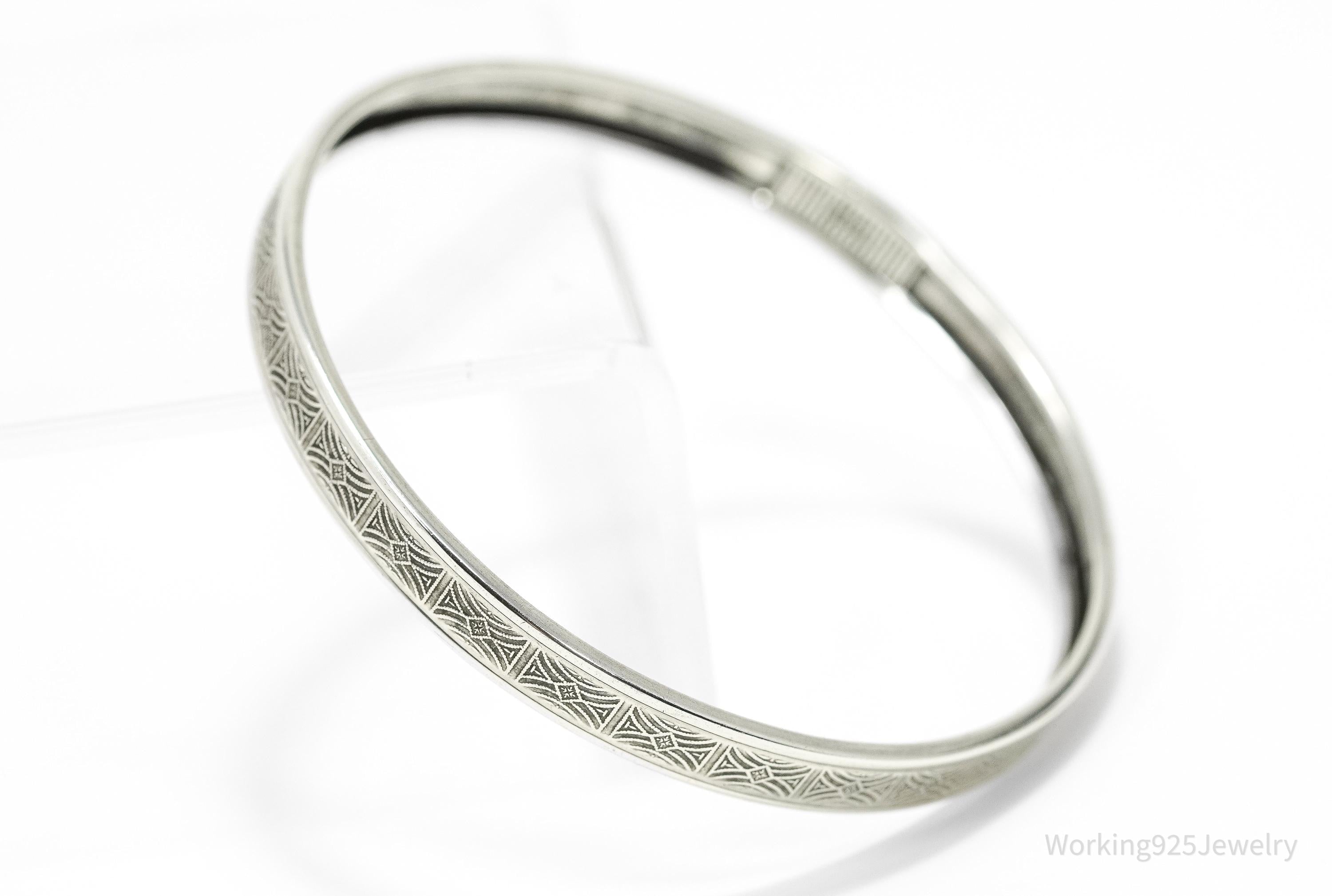 Antique Beau Art Deco Sterling Silver Bangle Bracelet 7 7/8"