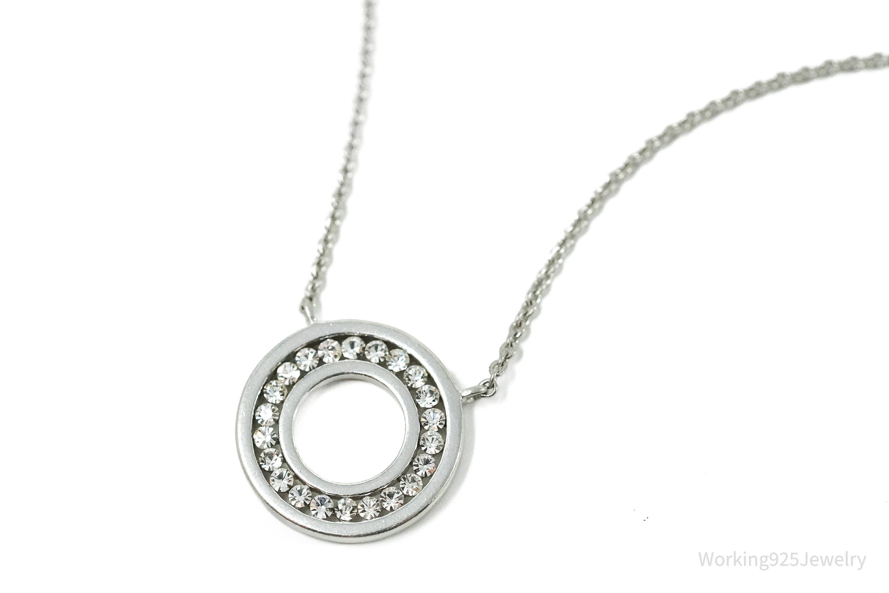 Vintage Cubic Zirconia Halo Sterling Silver Necklace 18"