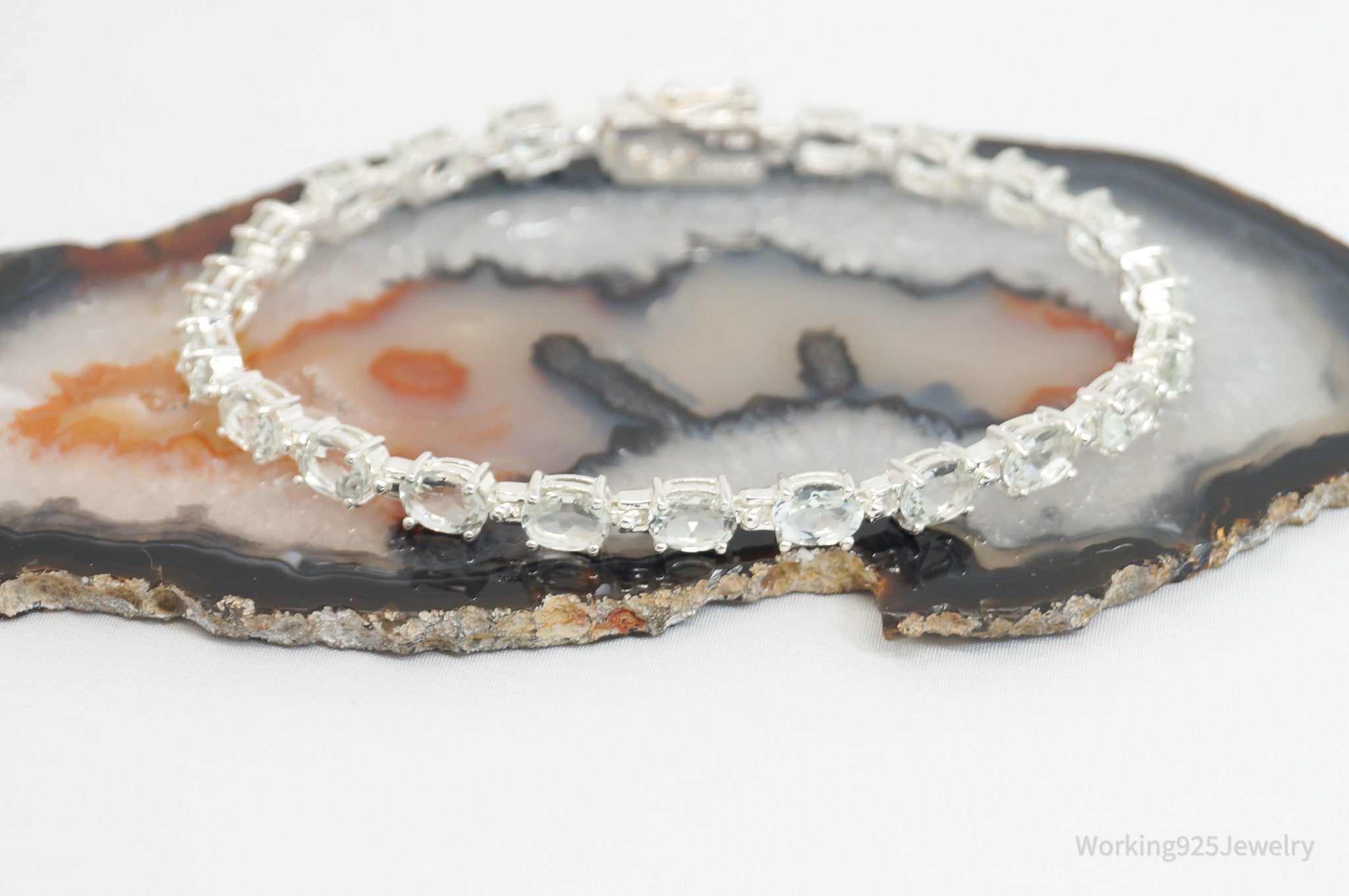 Vintage Art Deco Pale Green Gemstone Sterling Silver Tennis Bracelet