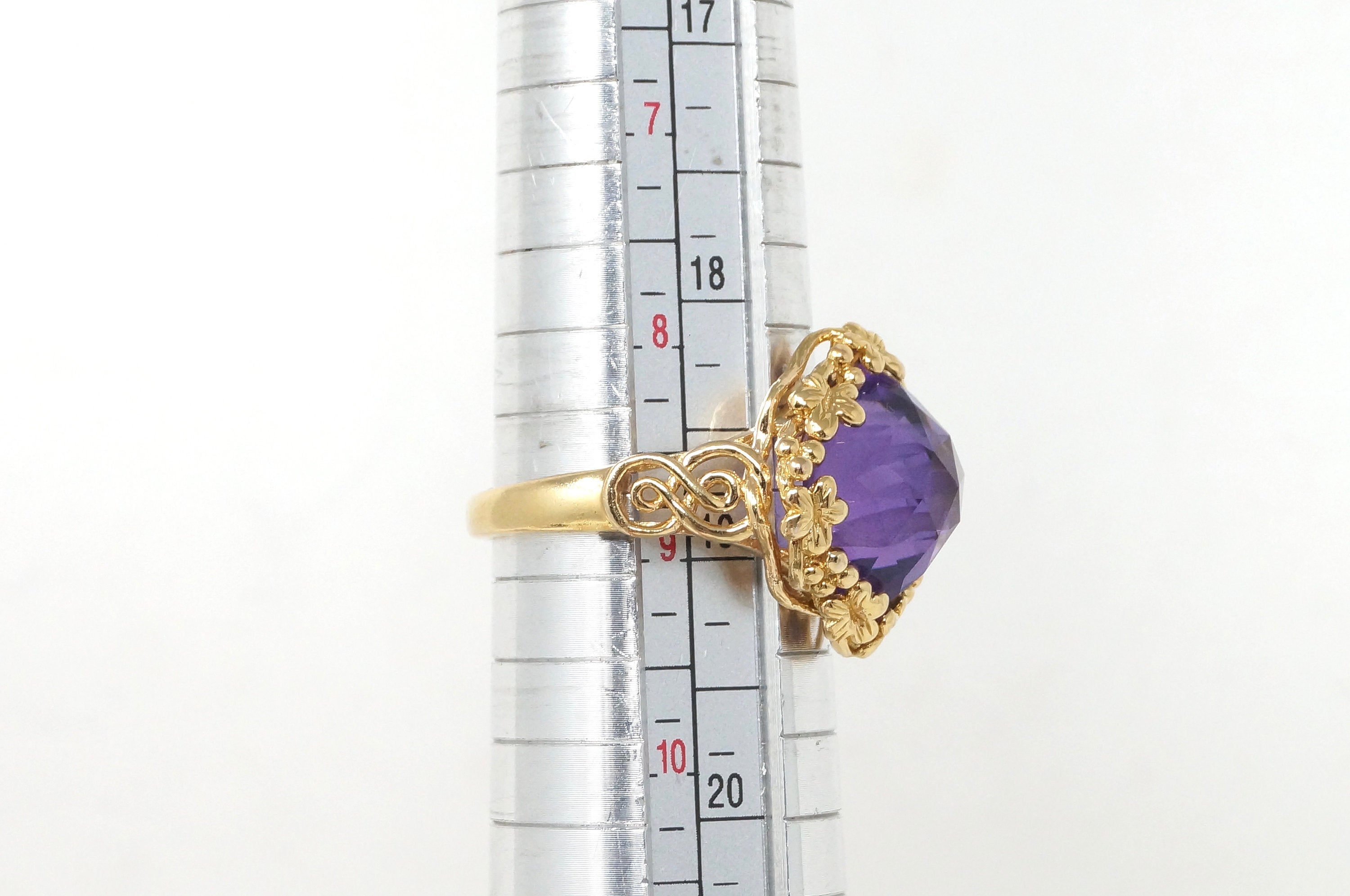 Vtg Art Nouveau Amethyst Flower Swirl Gold Vermeil Ring Sterling Silver Ring Sz9