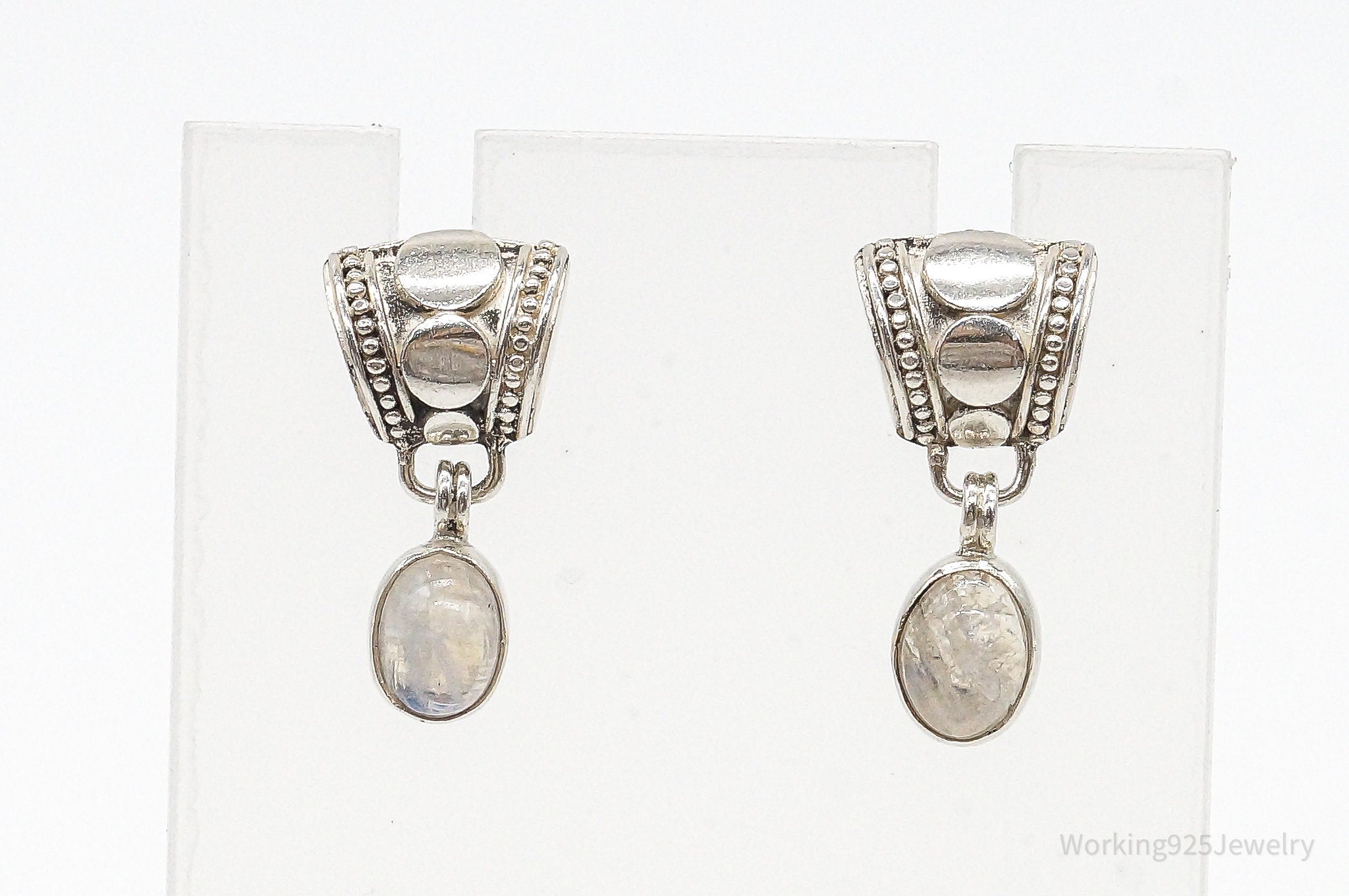 Vintage Moonstone Bali Style Sterling Silver Earrings