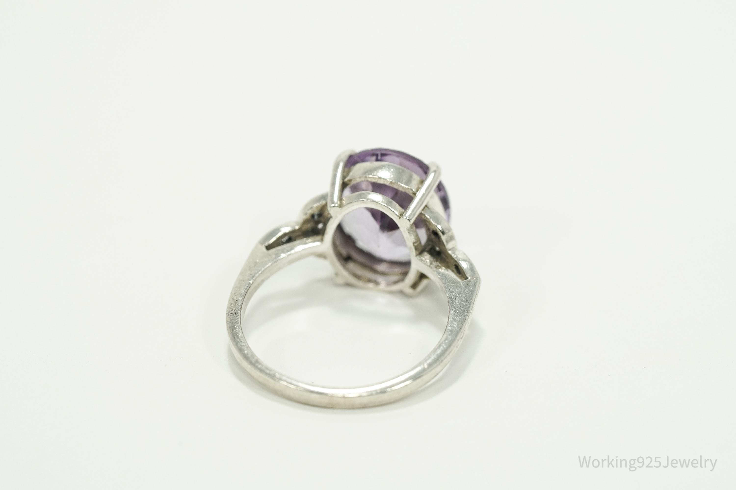 Vintage Amethyst & White Topaz Sterling Silver Ring - Size 5.75