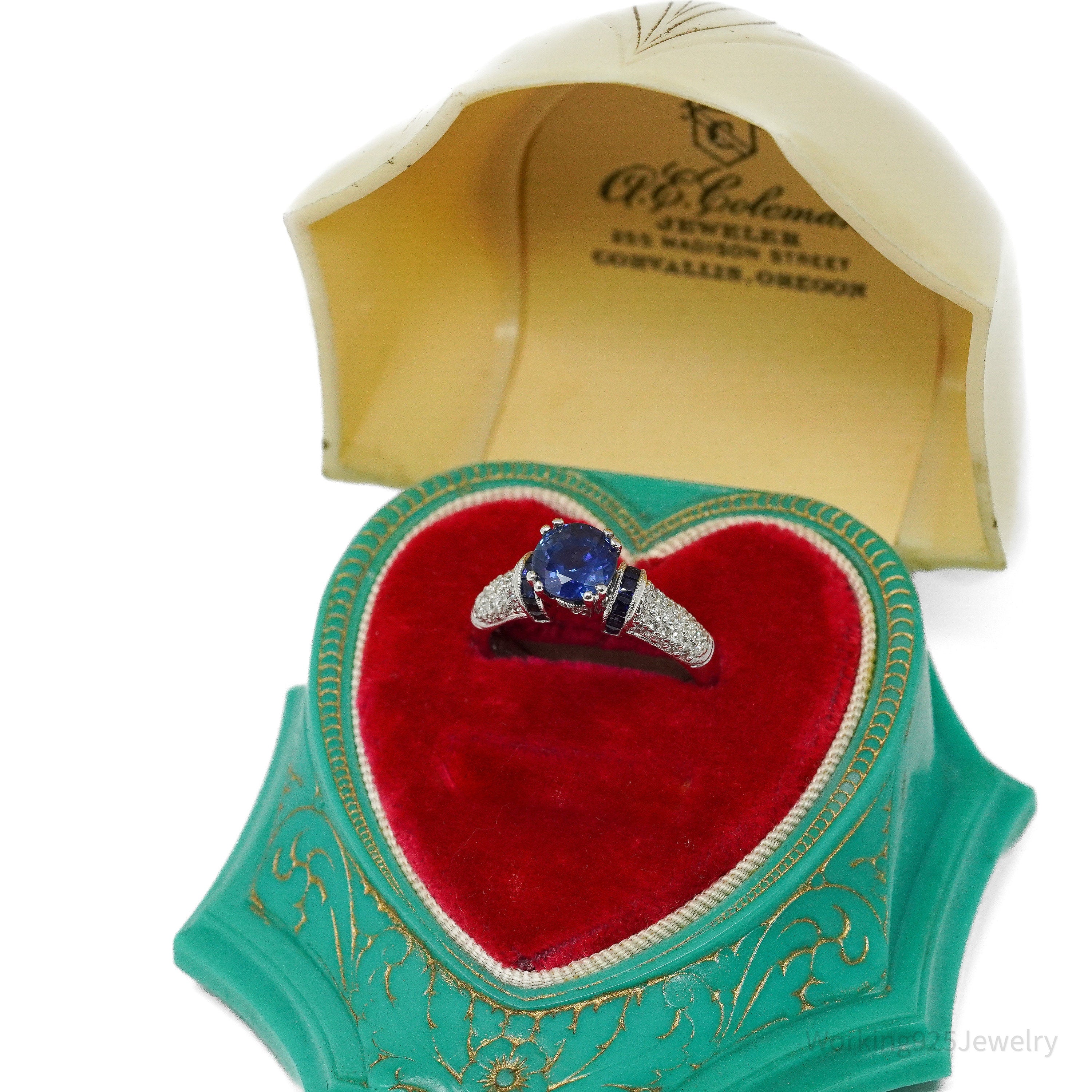 18K White Gold, Diamonds And Sapphire Ring Size - 6.75