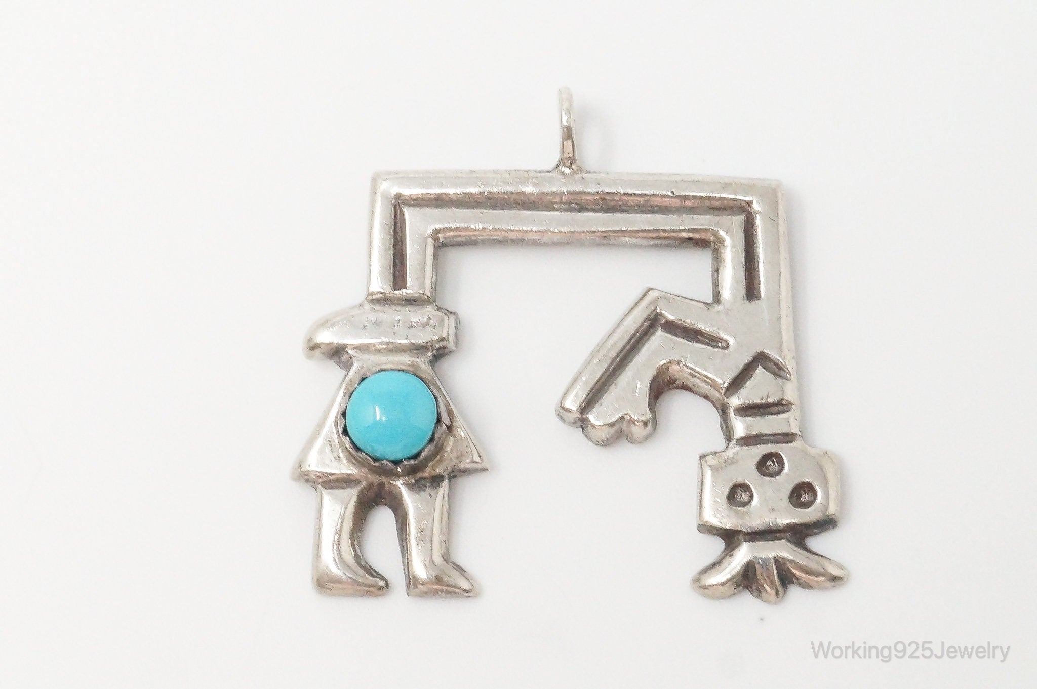 Vintage Native American Kachina Turquoise Sterling Silver Pendant