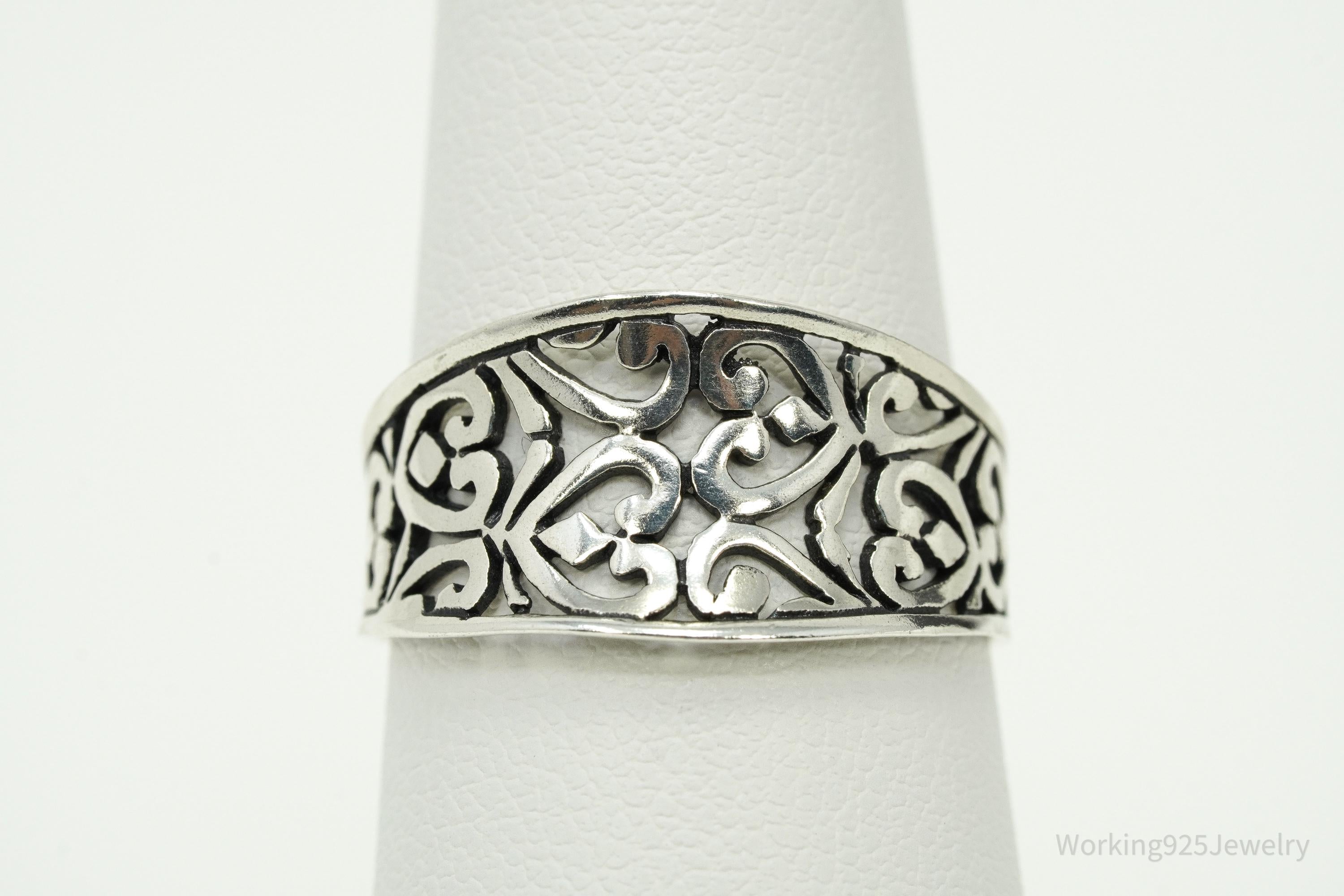 Vintage Art Deco Style Cut Out Sterling Silver Band Ring - Size 7.25